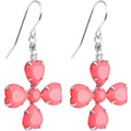 Clear Gem Pink Neon Four Leaf Flower Dangle Earrings