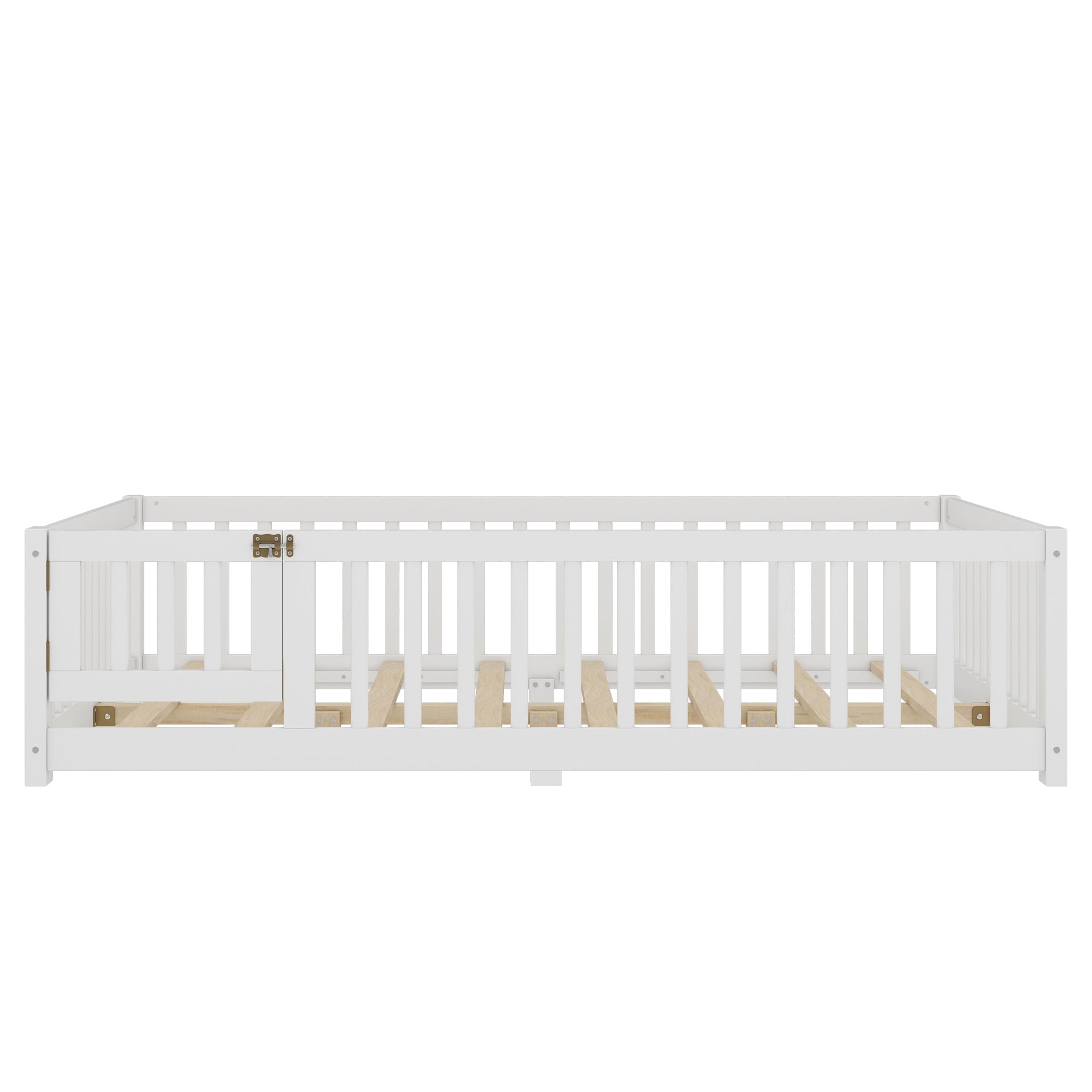 Full Size Bed Floor Bed with Safety Guardrails and Door for Kids, White(Old SKU: W1580P154625)