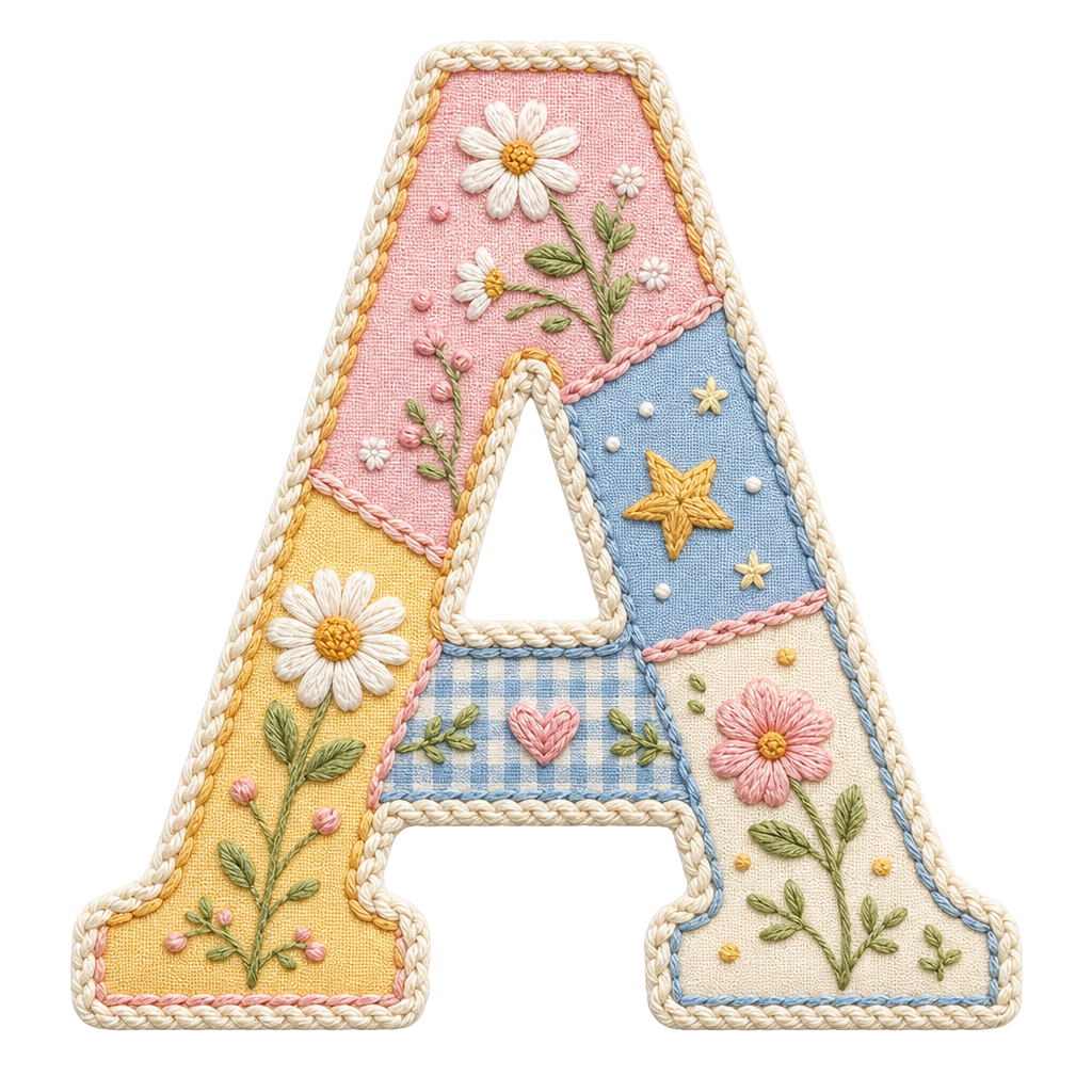Pastel Floral Alphabet PNG Bundle – Embroidered Patchwork Monogram Digital Download Set