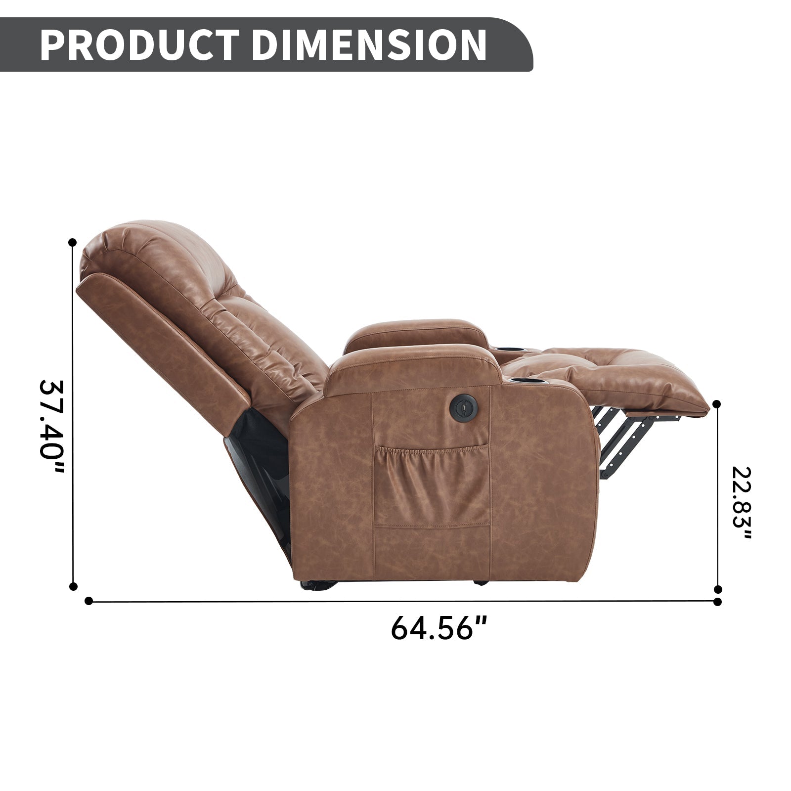 Brown PU Infinite Position Up to 350 LBS Power Lift Recliner Chair for Elderly, Heavy Duty Motion Mechanism with 8-Point Vibration Massage and Lumbar Heating, USB Charging Port, Cup Holders