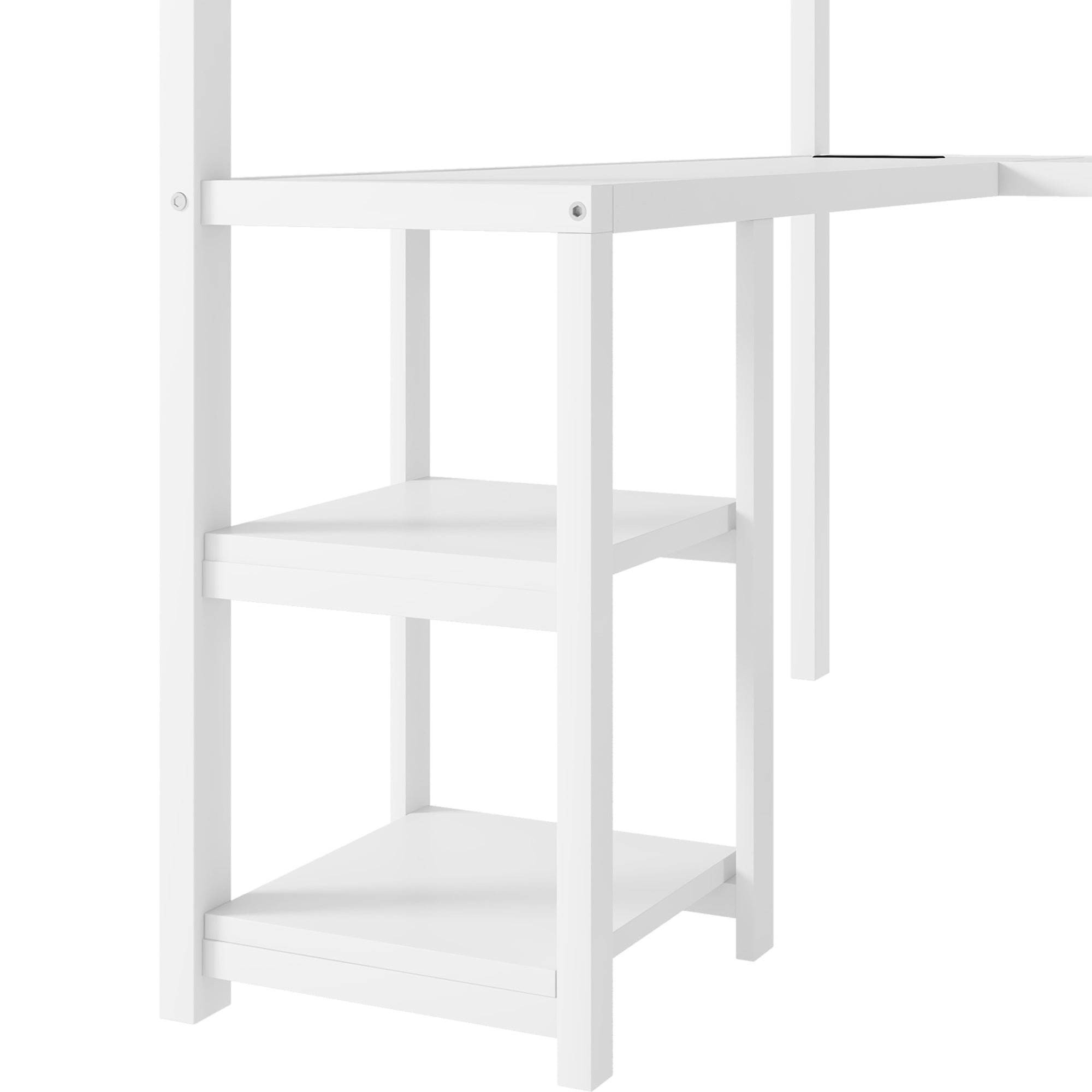 Metal Queen Loft Bed with Wardrobe and LED Light, Queen Size Loft Bed with L Shaped Desk and USB for Kids Teens Adults, White