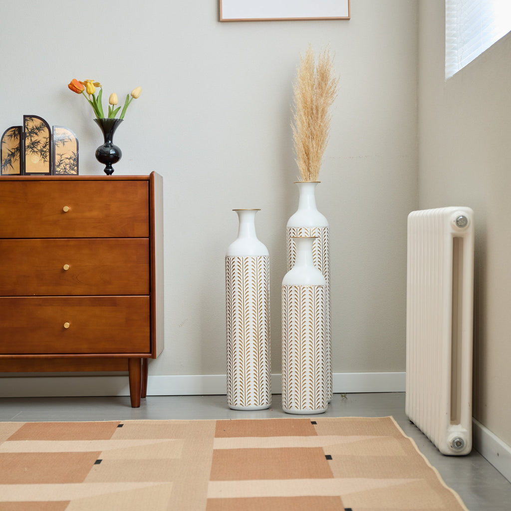 Floor Metal Vase Modern Style Decoration Home White Metal Vase 3-piece Set Gorgeous Home Decoration Large Glazed Metal Vase