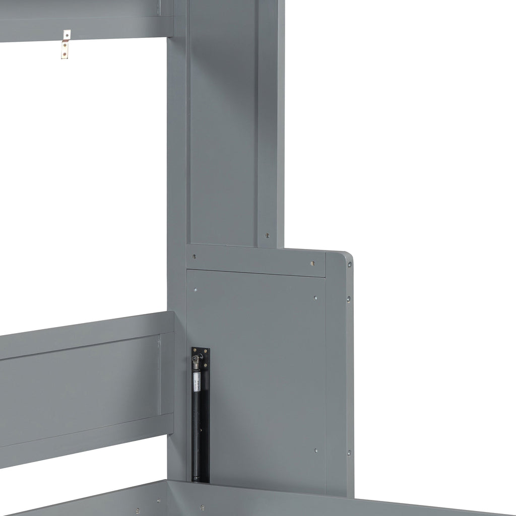 Queen Size Murphy Bed with Hydraulic Lift & Desk Design, Gray(OLD SKU: N820S00033E)