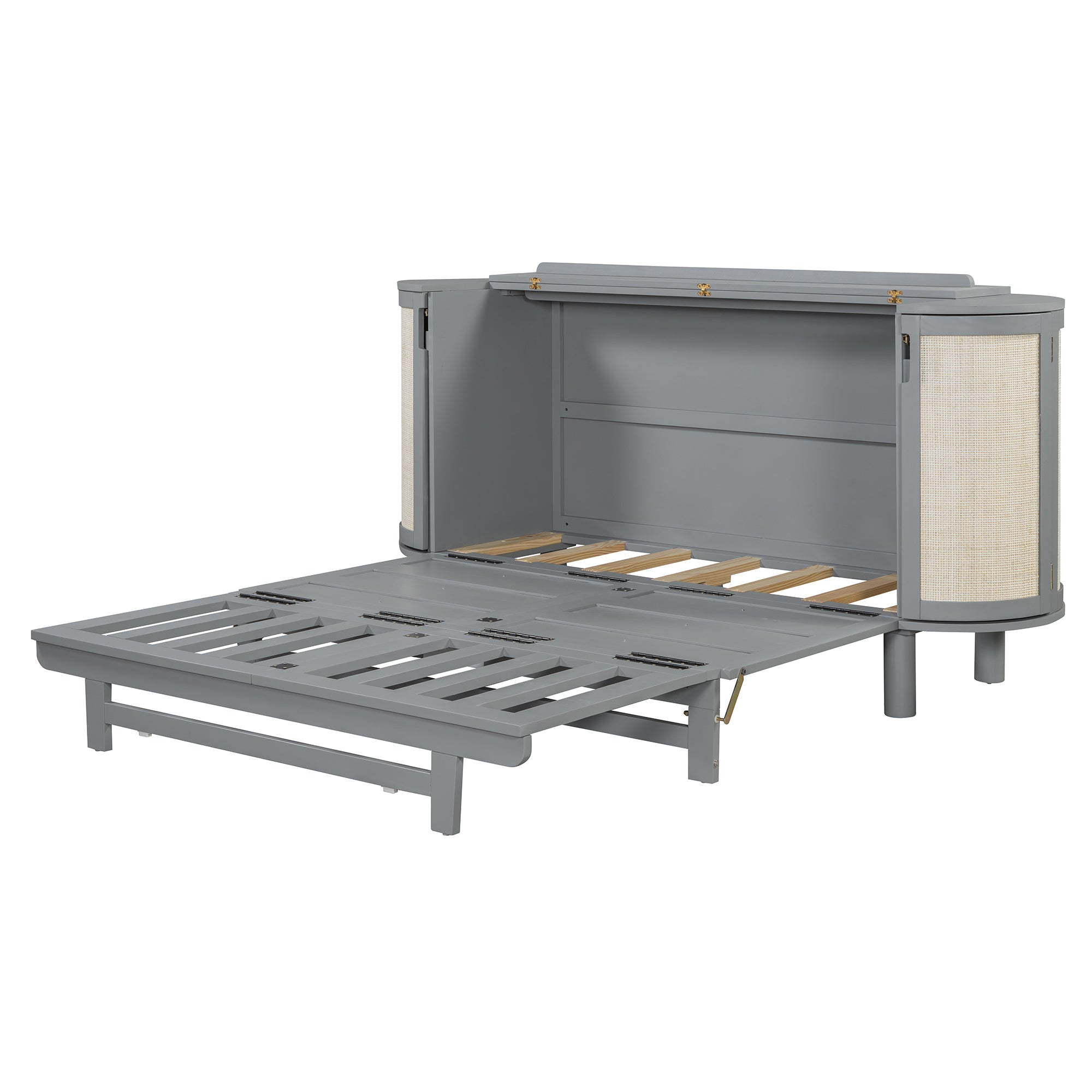 Queen Murphy Bed with Hidden Storage & Modern Woven Design,Gray