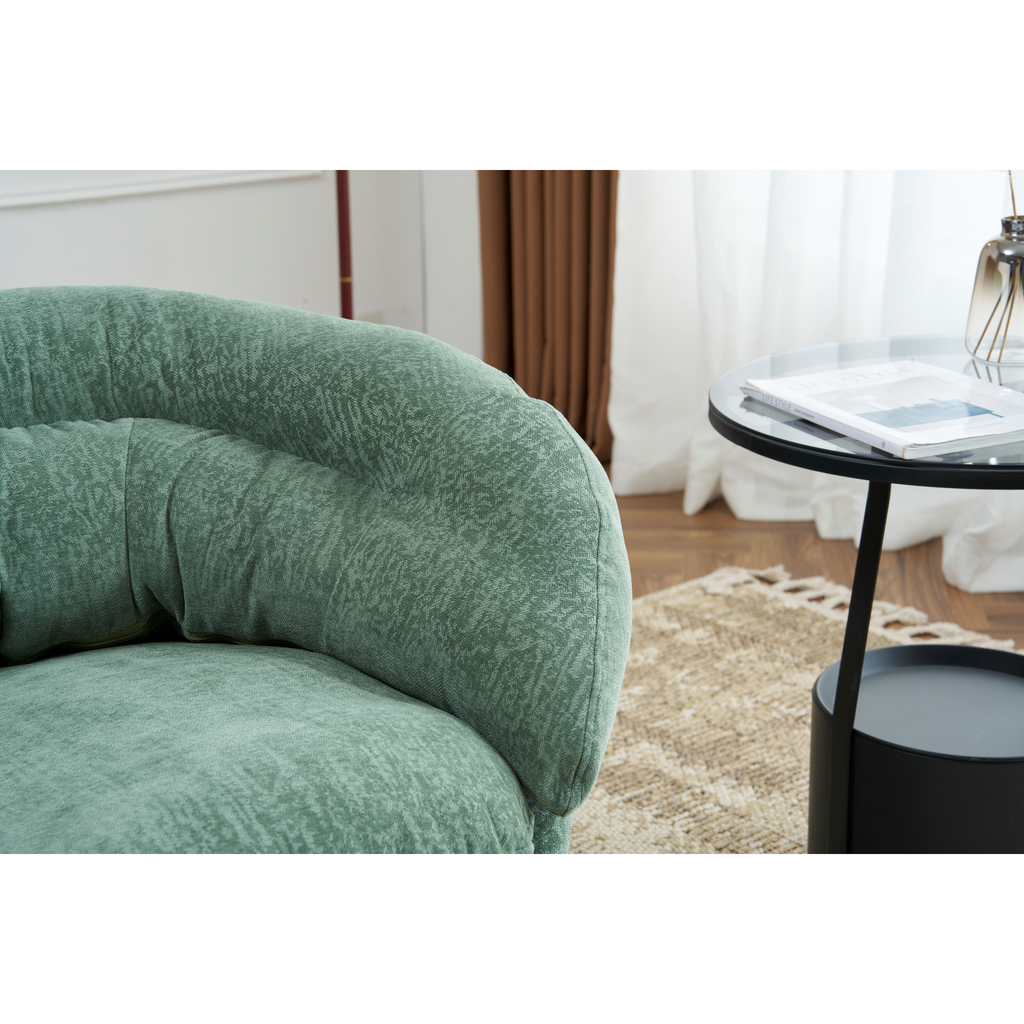 Modern Chenille Office Chair, 360° Swivel Club Chair/Accent Chair with Removable Cushion, Round Office Chair, Black Metal Base, Cotton Material, Living Room, Bedroom, Reading Corner, Office (Green)