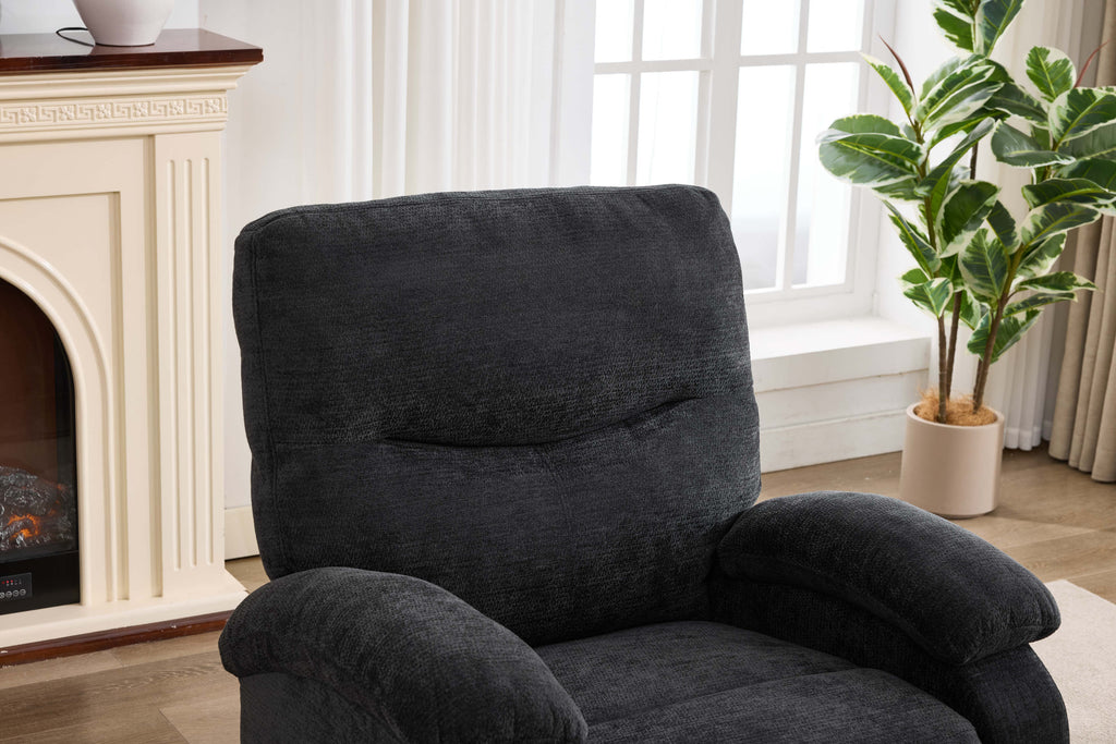 Hot massage manual lounge chair, with rocker arms and rotating fabric, with cup bucket, for living room, black