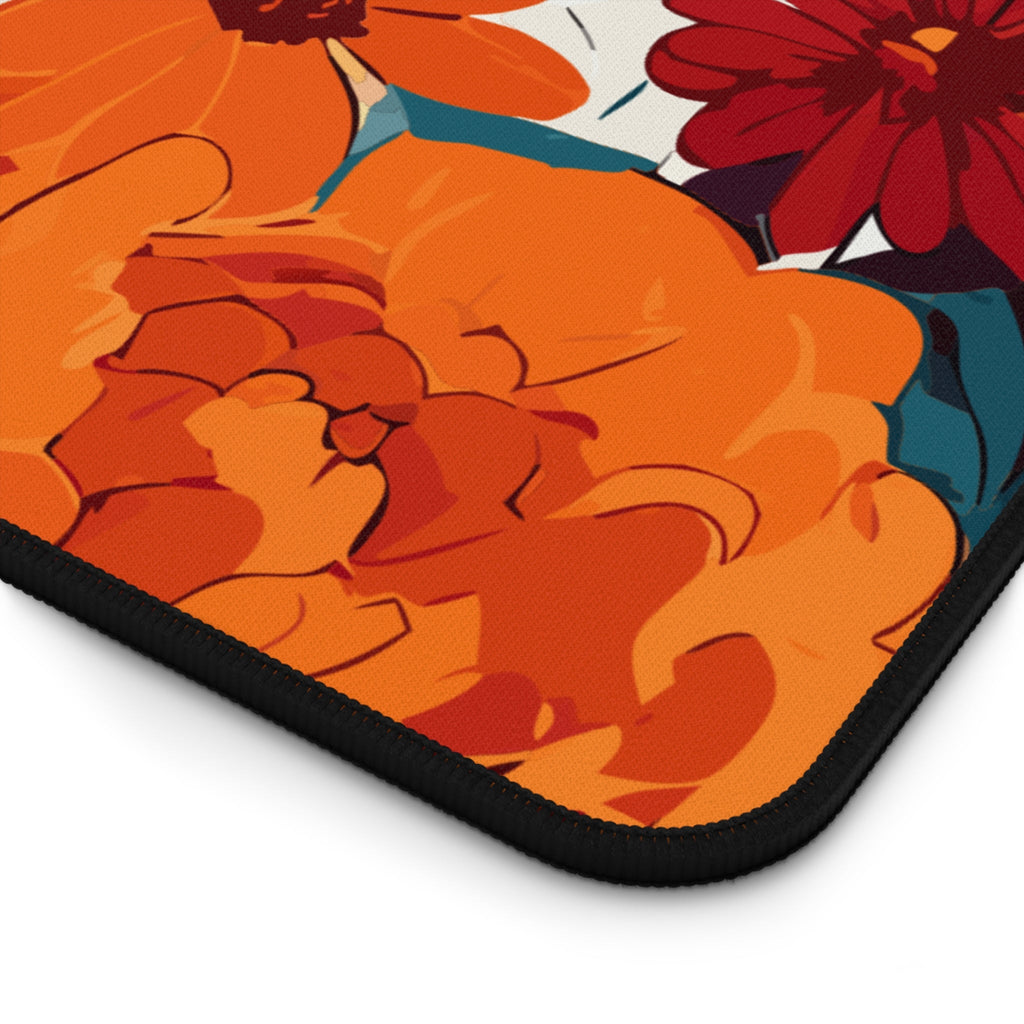 Vibrant Orange Floral Desk Mat | Retro Bloom Mouse Pad for Aesthetic Workspaces