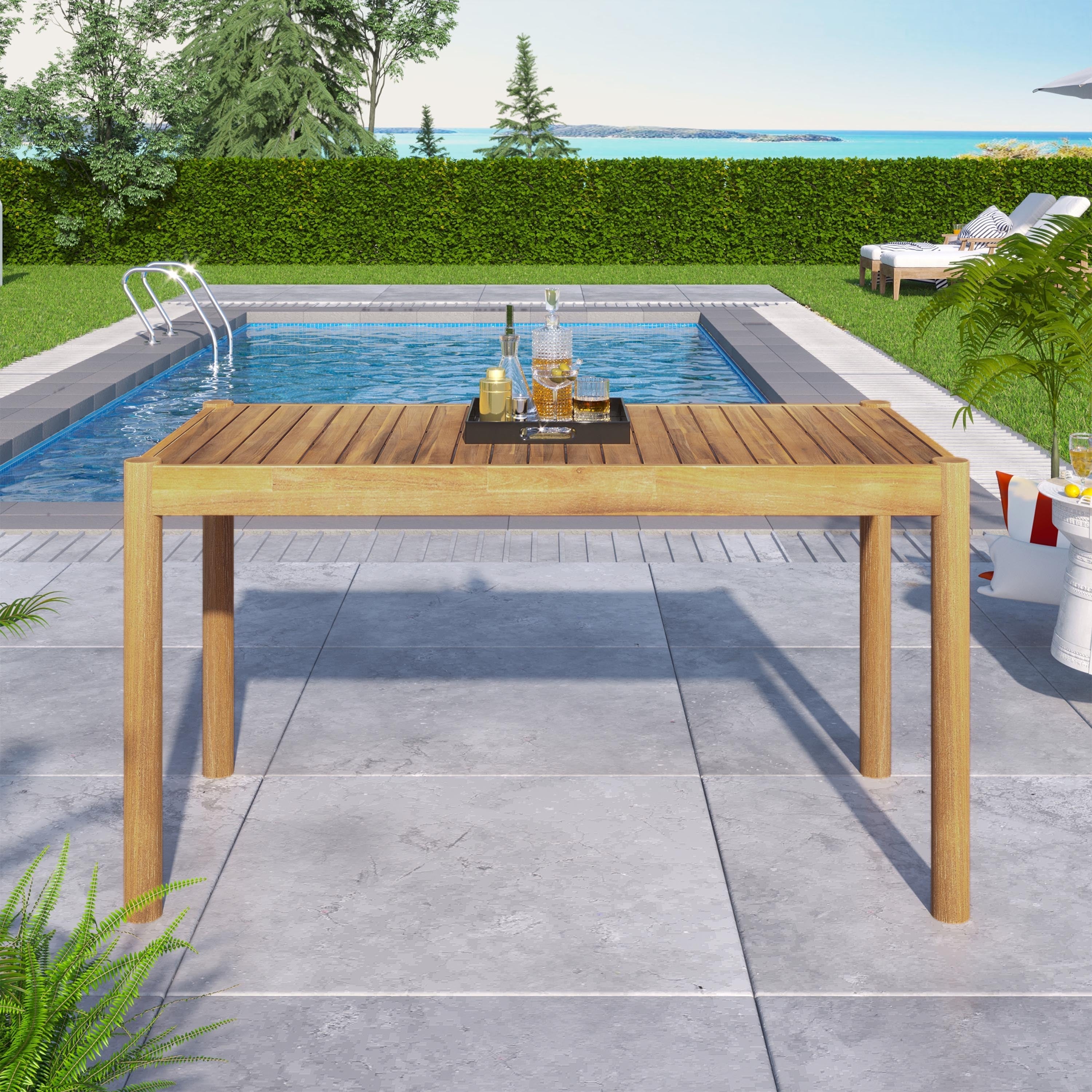 Classic Patio Dining Table, Acacia Wood, Light Teak Finish