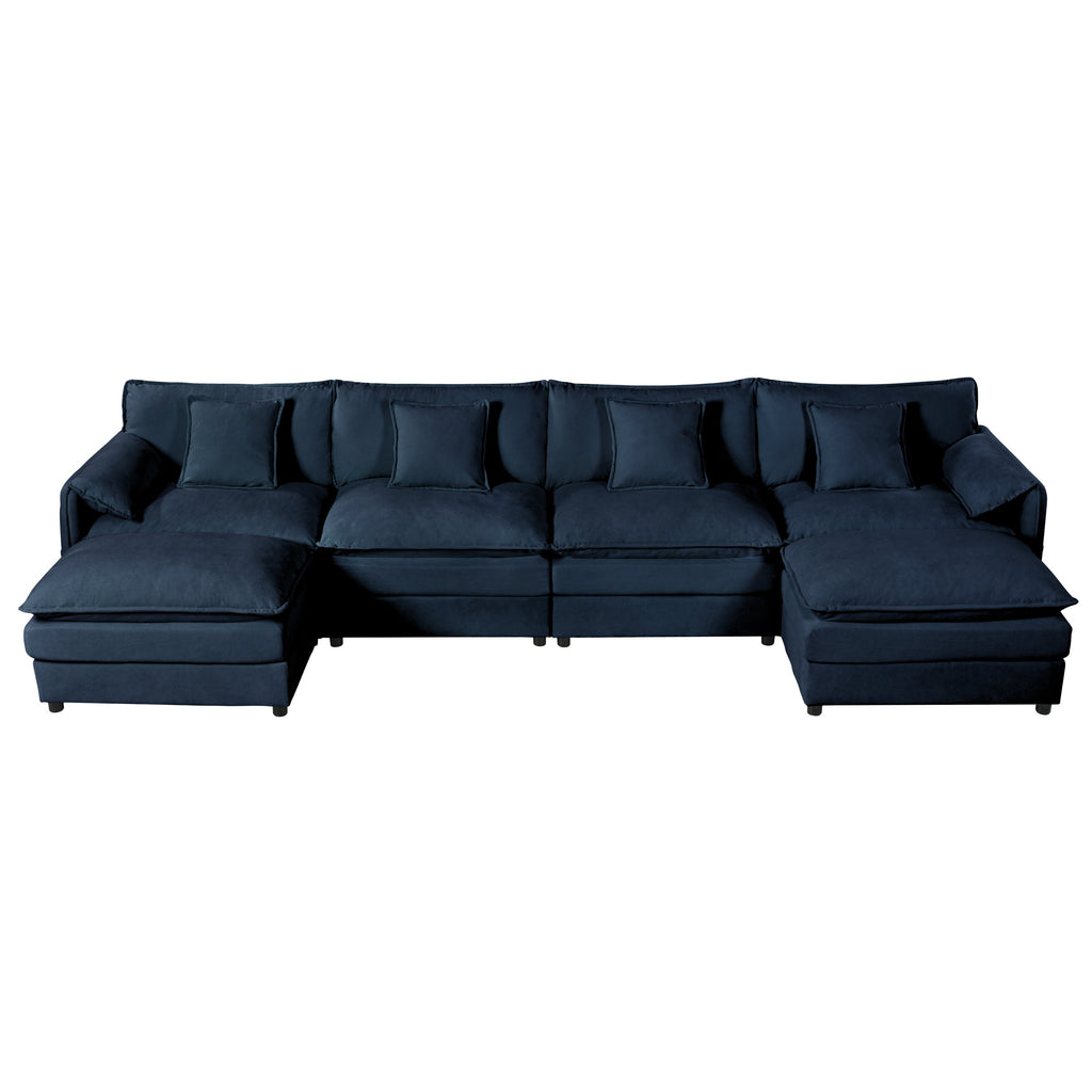Modular Sectional Sofa, Oversized Deep Seat U Shaped Couch Set for Living Room, 4-Seater Comfy Cloud Couches with Two Movable Ottomans, DIY Combination, Chenille,Blue