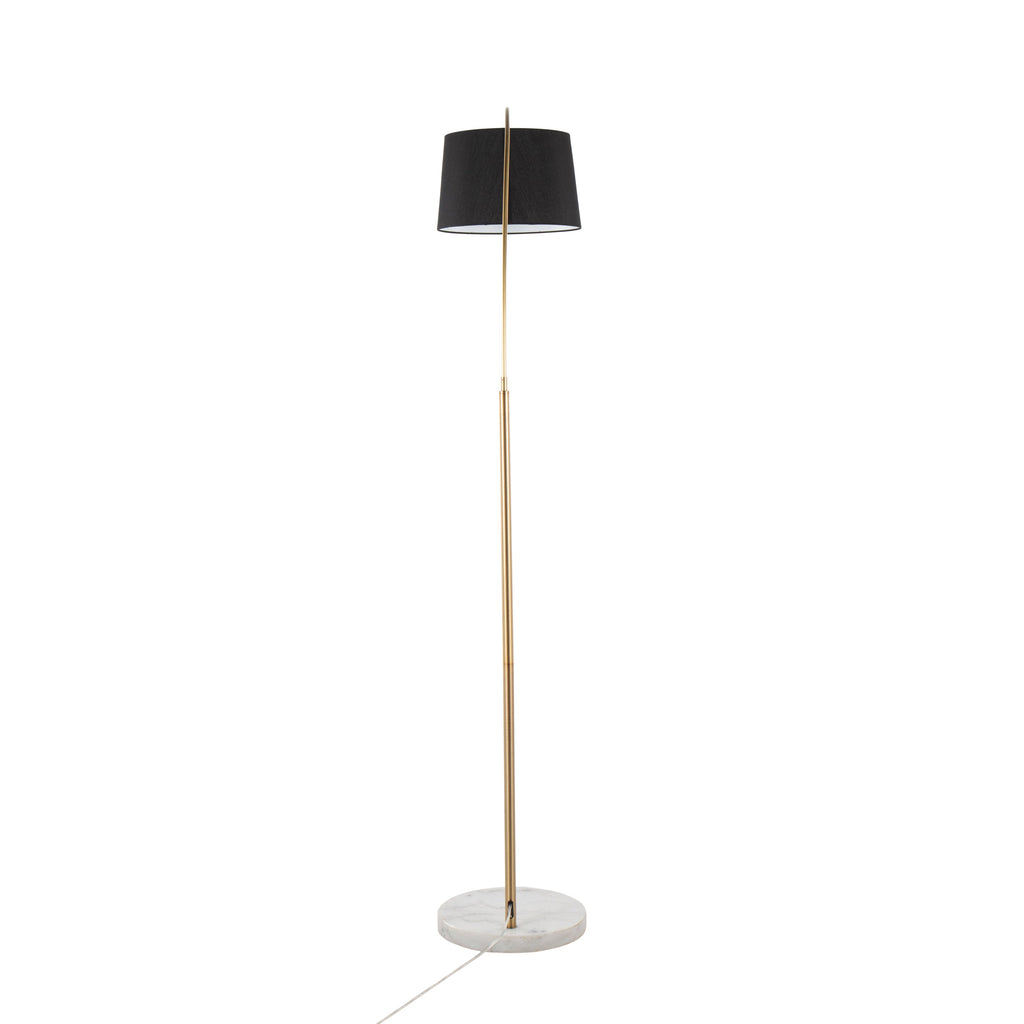 March Contemporary Floor Lamp in White Marble and Antique Brass with Black Linen Shade Metal by LumiSource