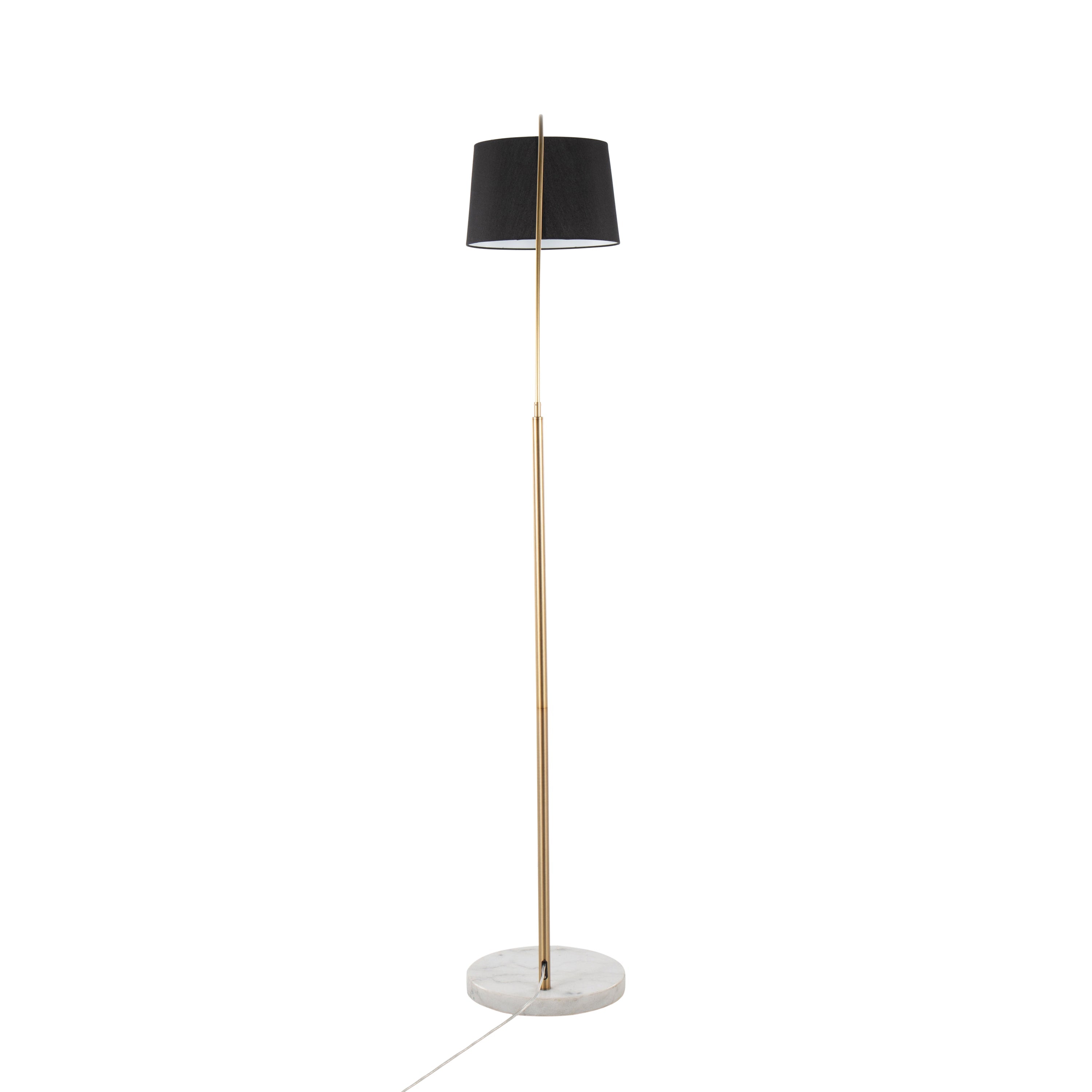 March Contemporary Floor Lamp in White Marble and Antique Brass with Black Linen Shade Metal by LumiSource