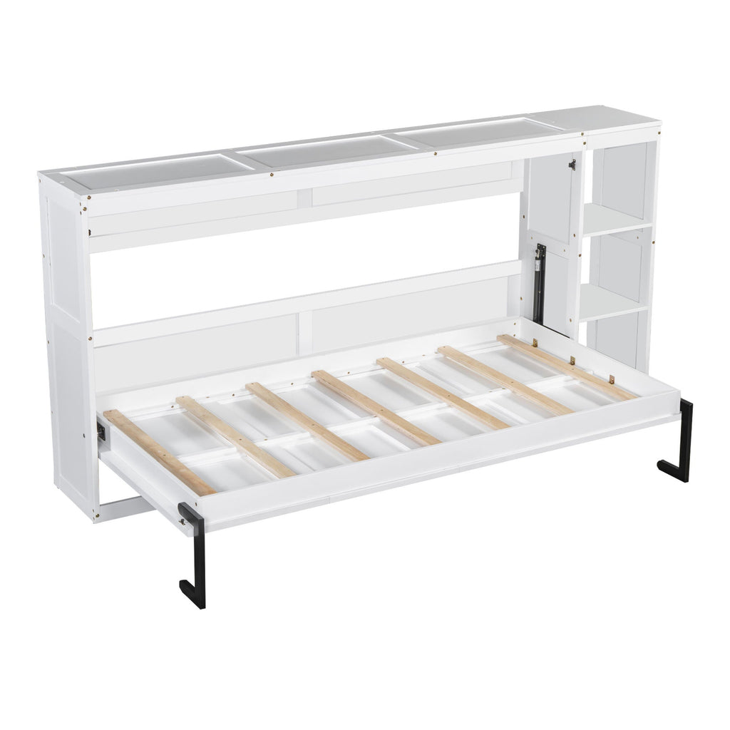 Twin Size Murphy Bed with Bookshelf, White