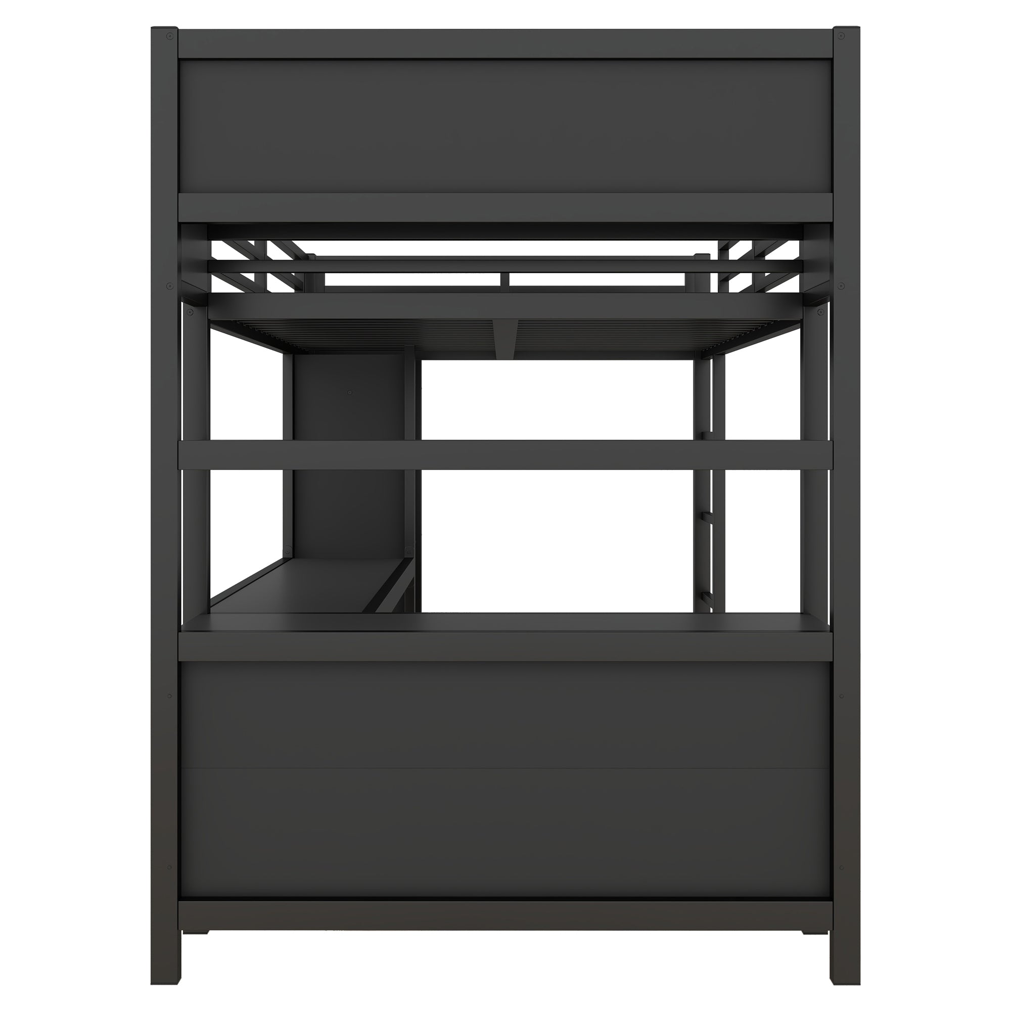Metal Loft Bed with Wardrobe And L-shaped Desk, Full Size Loft Bed with Storage Cubes and Shelves, Heavy Duty Loft Bed for Kids Teens Adults, Black