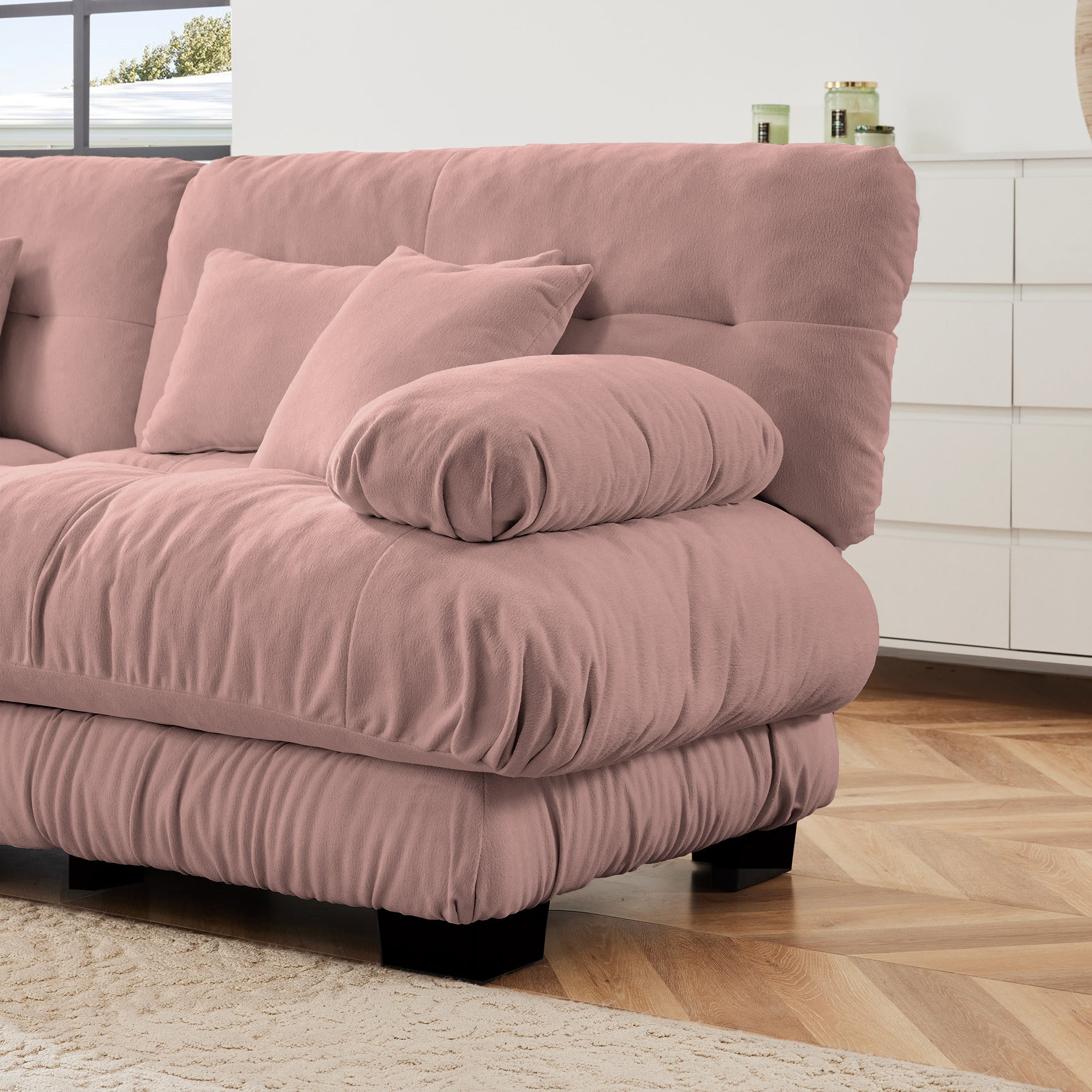 Free Combination Modular Sectional Sofa,U Shaped Couch for Living Room, 4-Seater Comfy Cloud Couch with 2 Ottomans, Chenille Pink