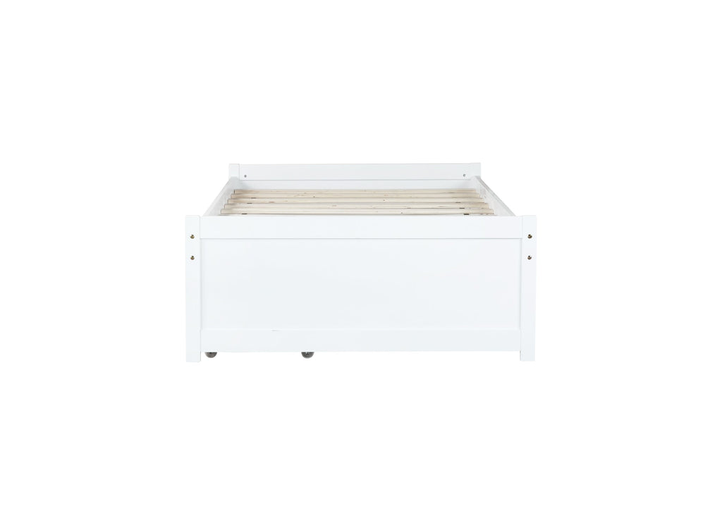 Twin Size Bed with 2 Drawers, Solid Rubber Wood Bed,White