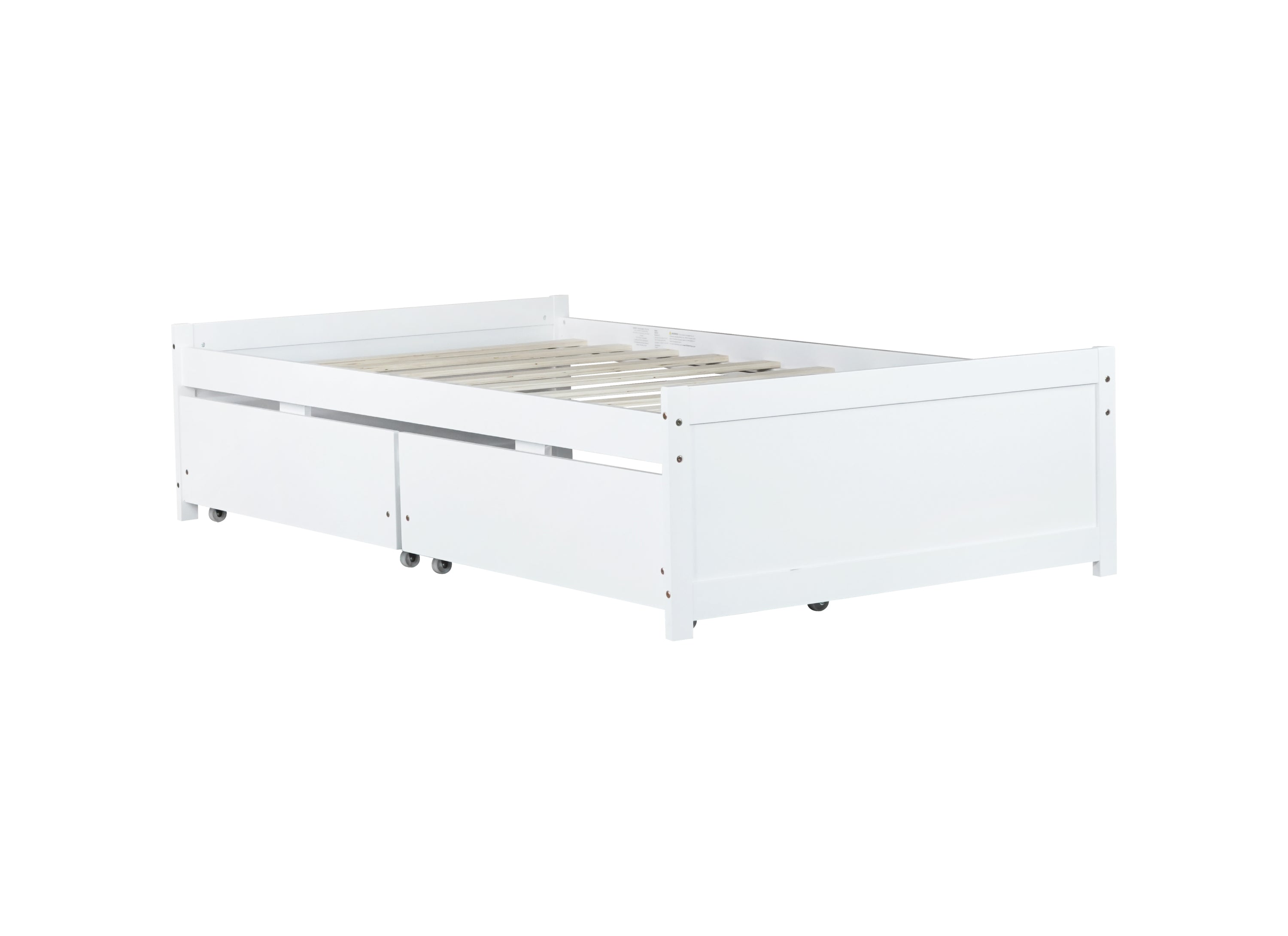 Twin Size Bed with 2 Drawers, Solid Rubber Wood Bed,White