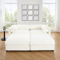 Stylish White Chenille 2-Seater Sofa with 2 Ottoman Storage Seat, Cylindrical Backrest and Armrests, Modern Fabric Loveseat Featuring Hidden Storage Space