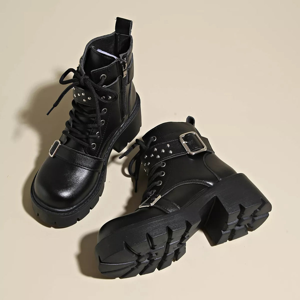 Round Toe Block Heels Boots