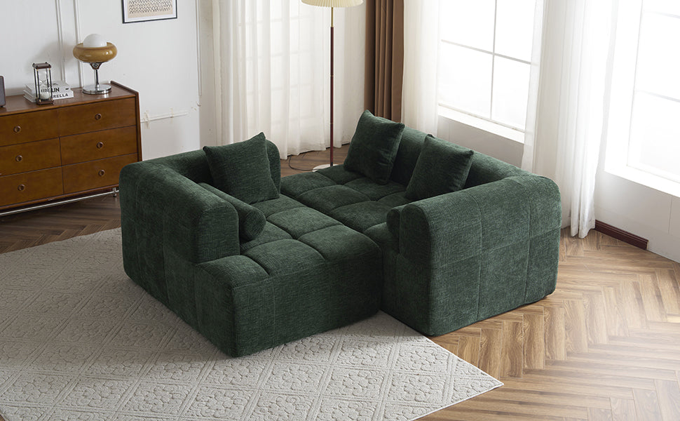 Modern Modular Sectional Sofa with Deep Seating, Green Chenille Fabric, 101.2'