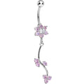 Pink Gem Trailing Vine and Flower Dangle Belly Ring