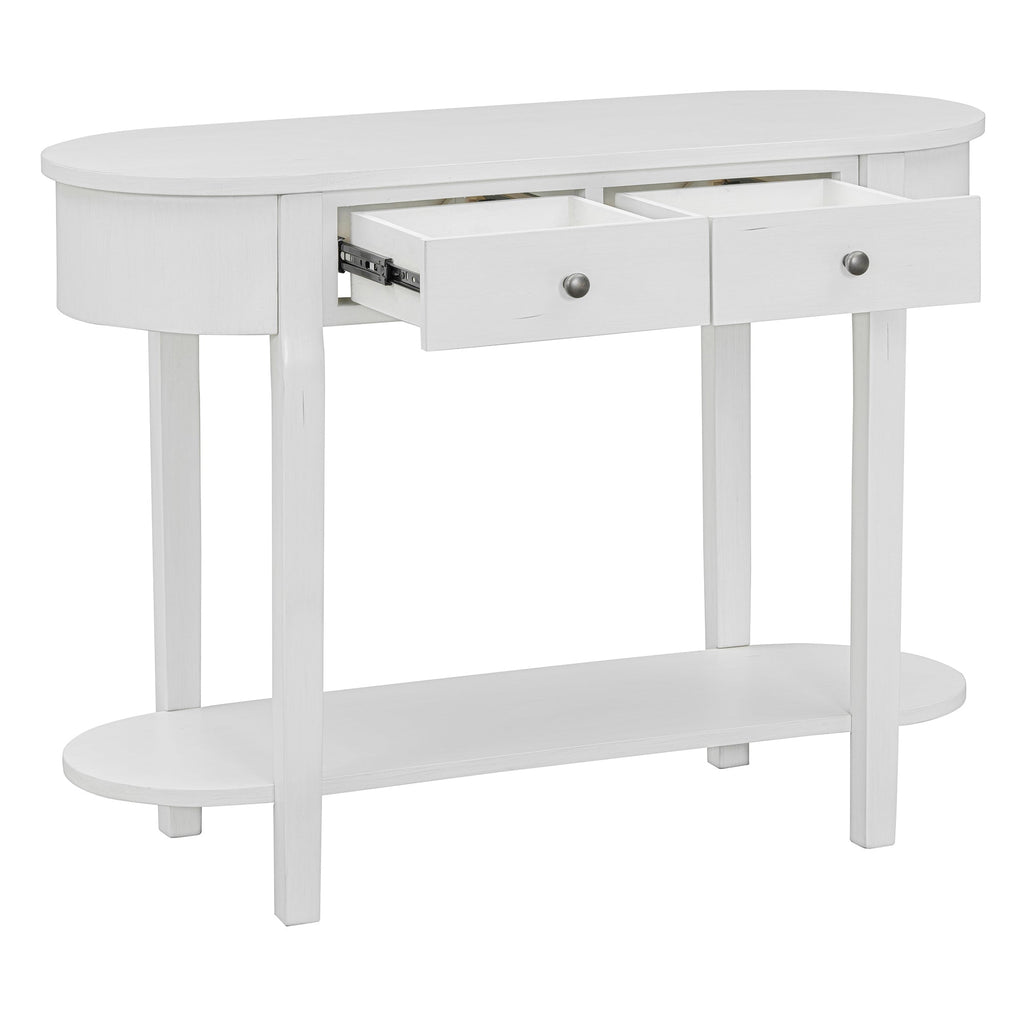 TREXM Elegant Retro Console Table with Curved Design and Smooth Glaze for Entryways, Living Rooms and hallways (Antique White)