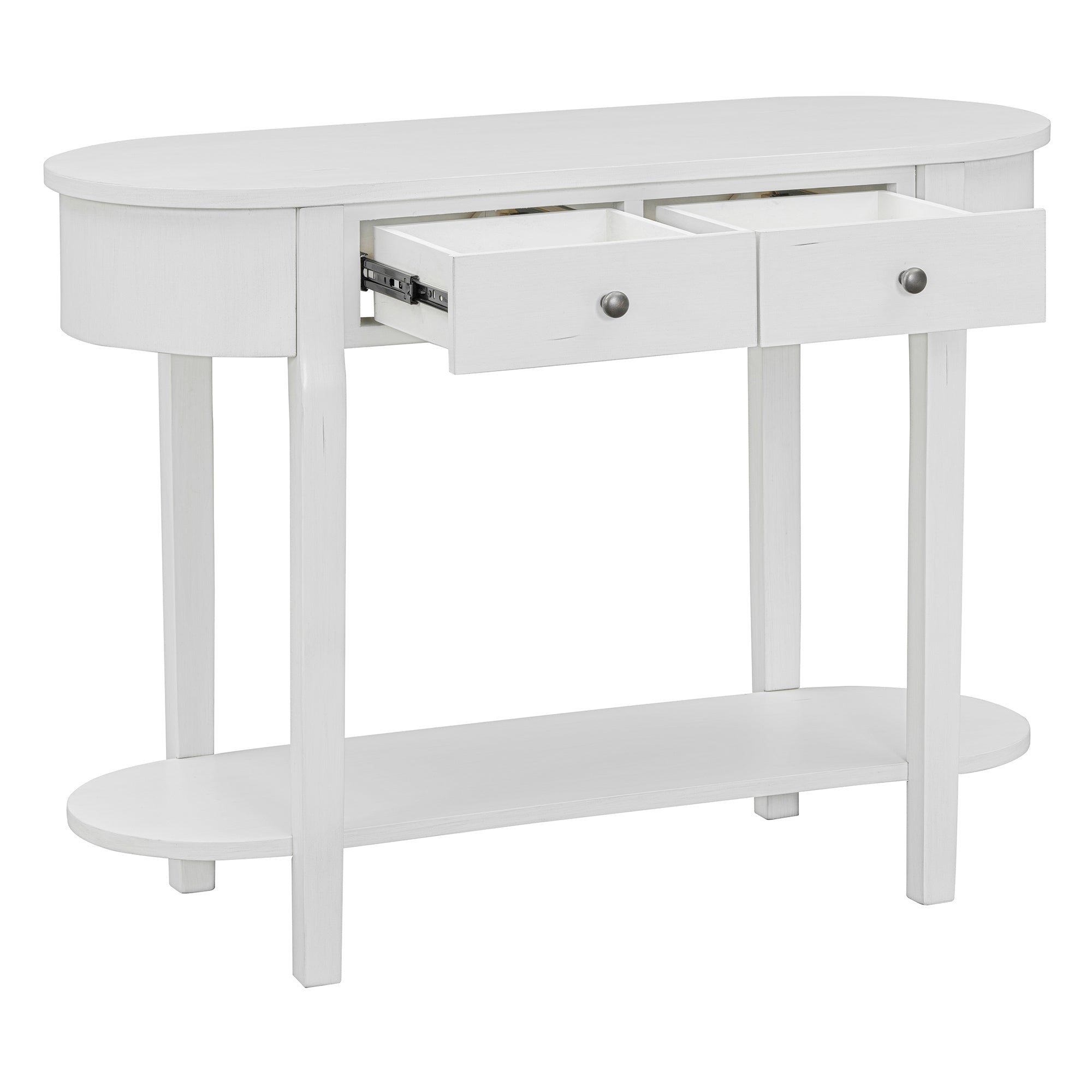TREXM Elegant Retro Console Table with Curved Design and Smooth Glaze for Entryways, Living Rooms and hallways (Antique White)