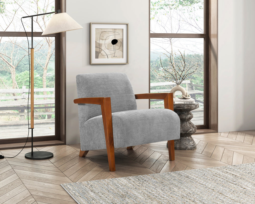 Ultra-Modern Accent Chair Gray Fabric Foam Seat Cushion Solid Wood Luxury Living Room Furniture 1pc