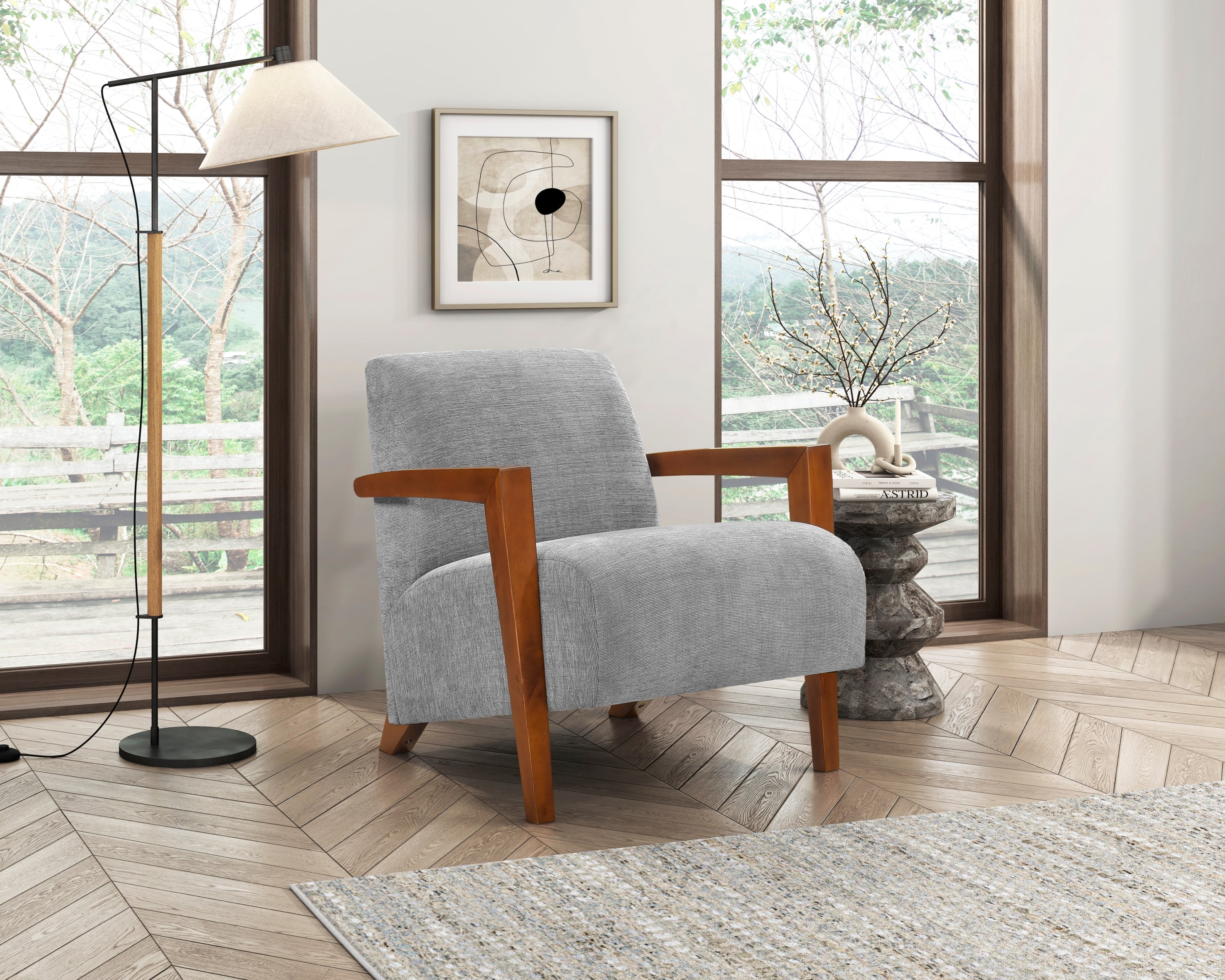 Ultra-Modern Accent Chair Gray Fabric Foam Seat Cushion Solid Wood Luxury Living Room Furniture 1pc