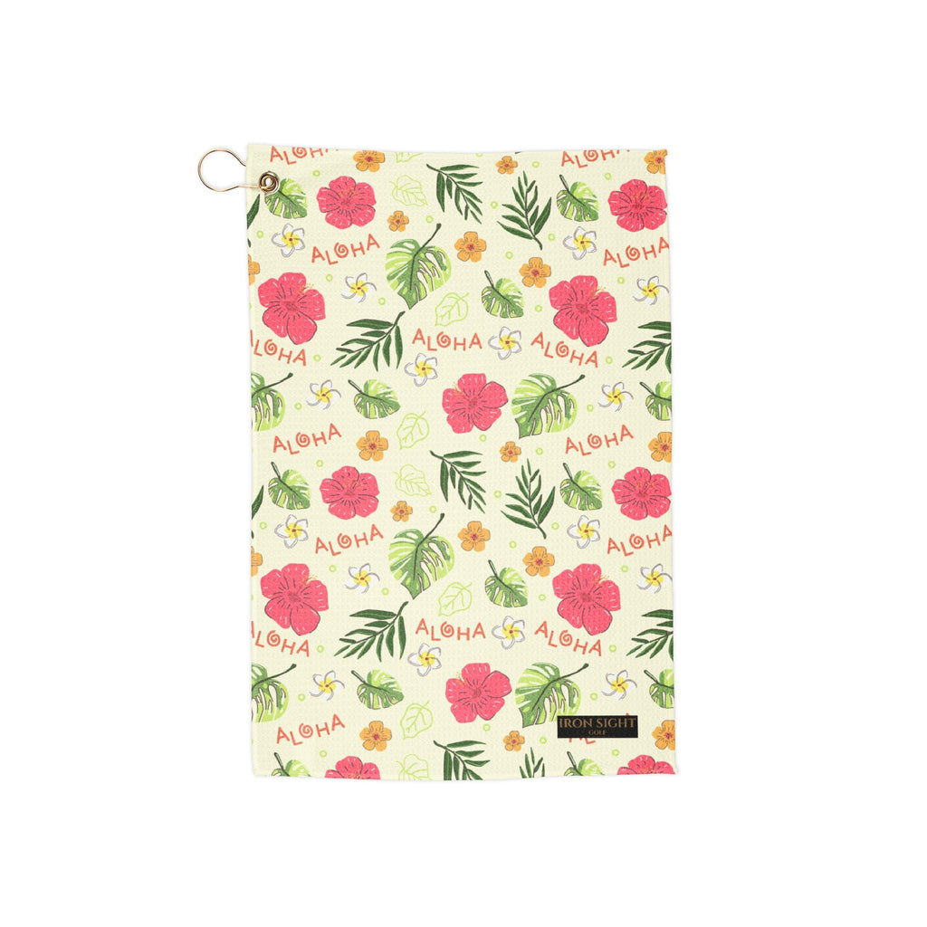 Aloha Floral Golf Towel — Tropical Hibiscus Club Towel with Clip