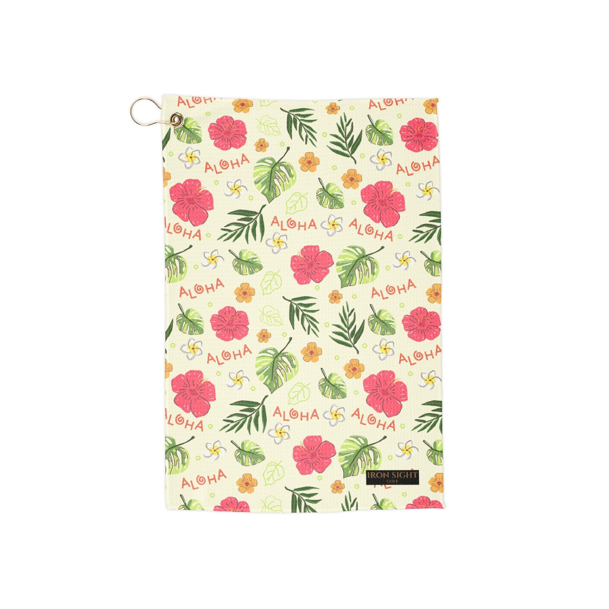 Aloha Floral Golf Towel — Tropical Hibiscus Club Towel with Clip