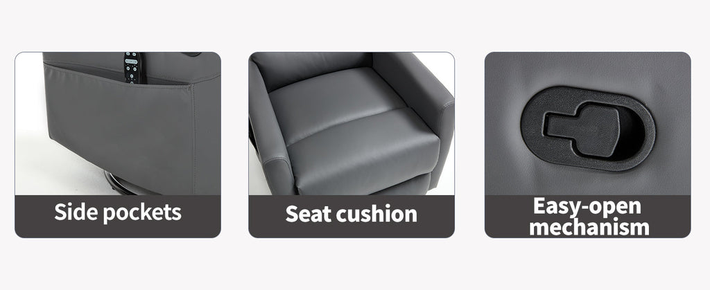 Heat Massage Manual Recliner Chair with Rocker and Swivel in Fabric for Living Room, Grey