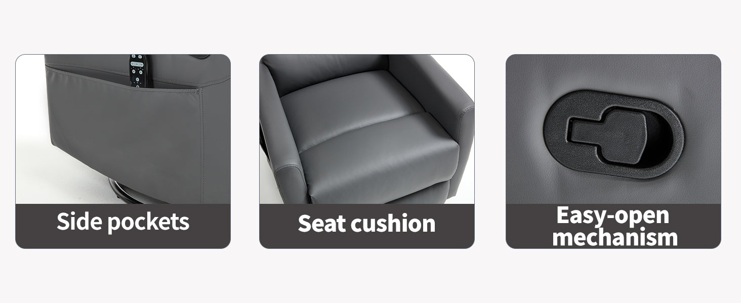 Heat Massage Manual Recliner Chair with Rocker and Swivel in Fabric for Living Room, Grey