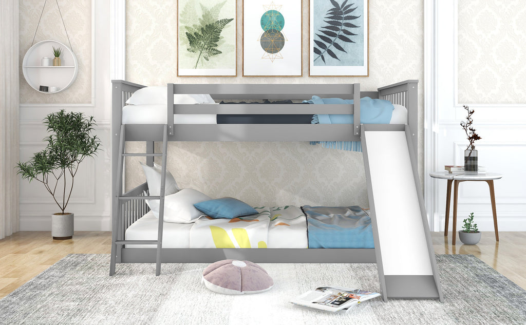 Full over Full Bunk Bed with Convertible Slide and Ladder, Gray(Old SKU: GX000708AAE)