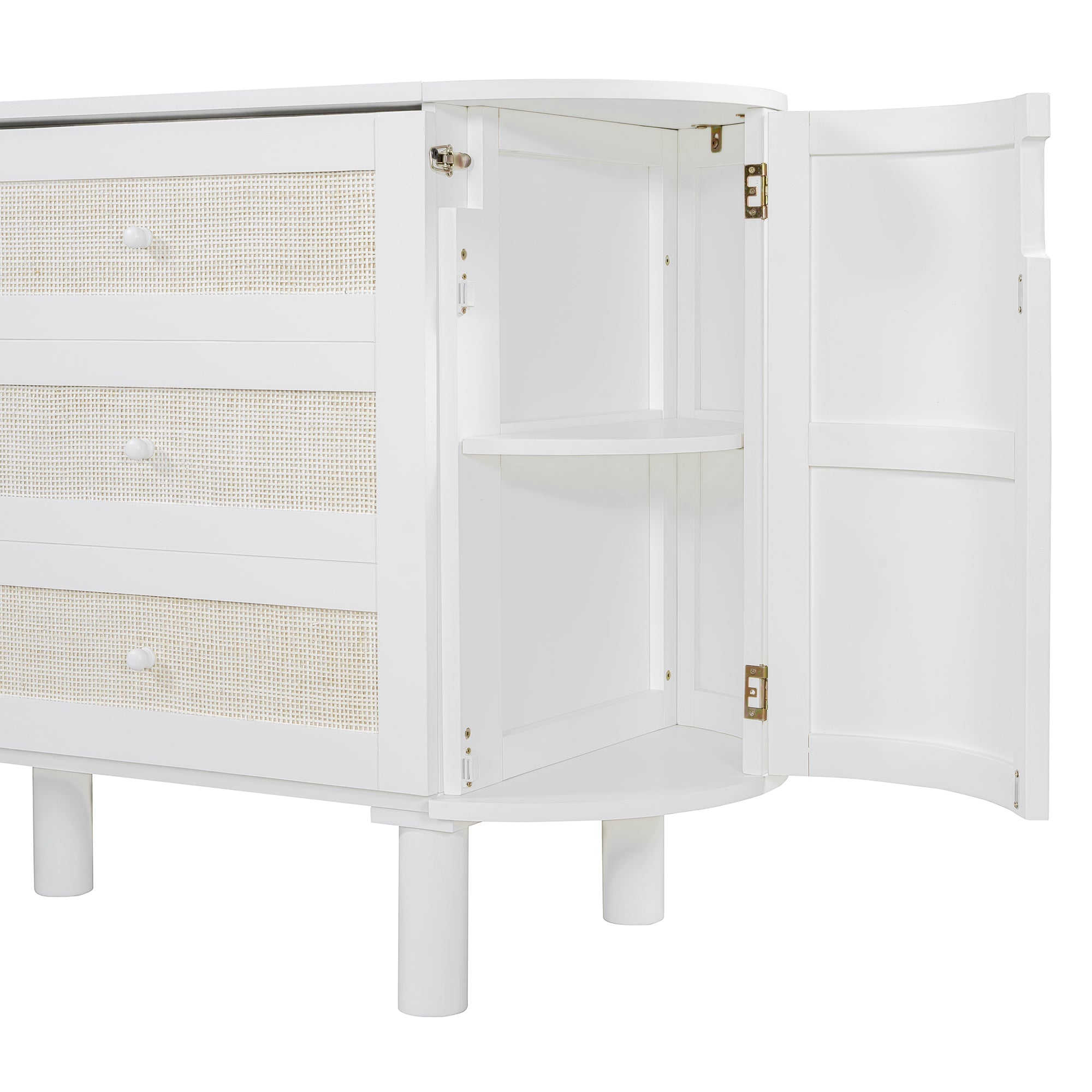 Queen Murphy Bed with Hidden Storage & Modern Woven Design,White