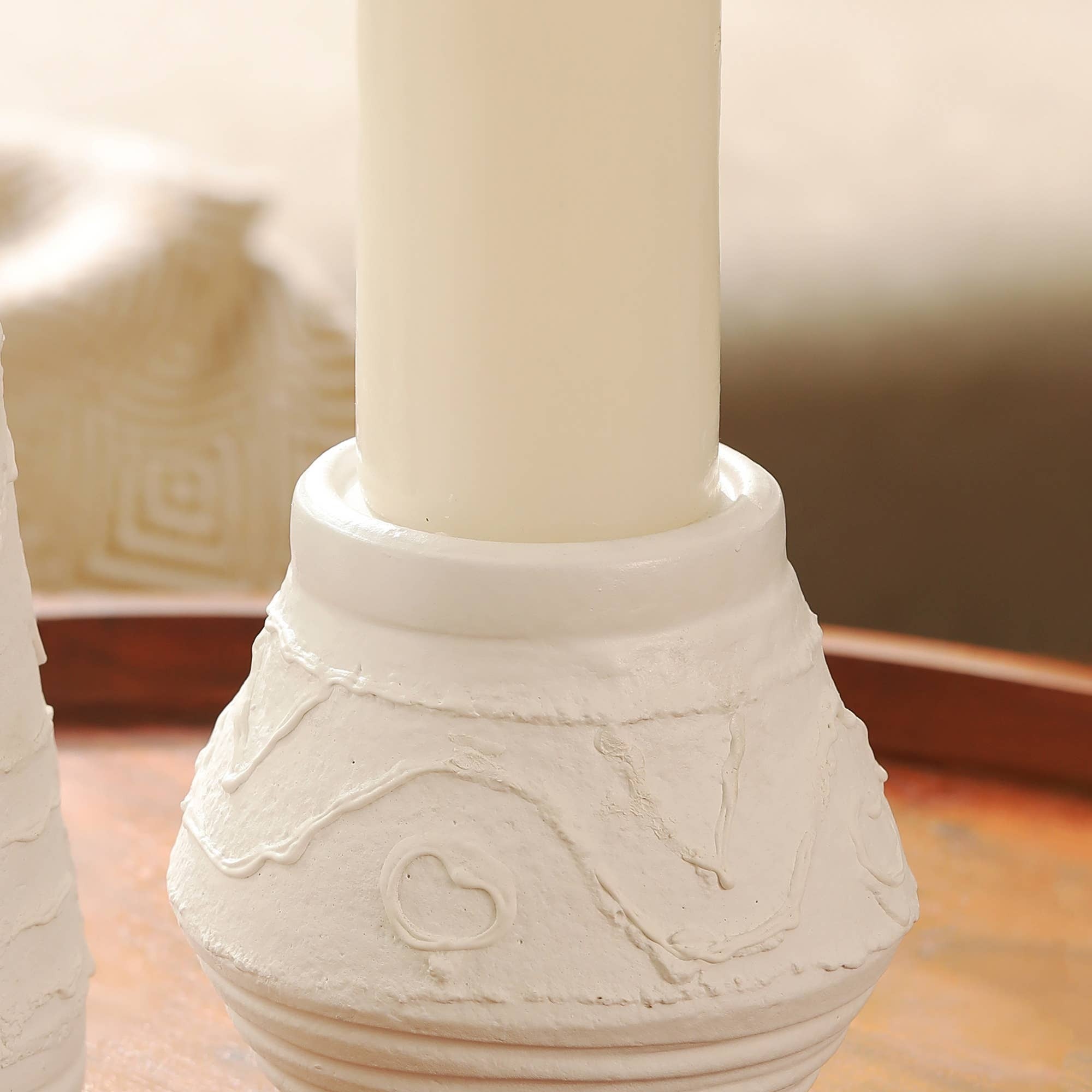 Organic Pattern Terracotta Candle Holder 5.2x5.2x5.5'' Rustic Candle Stand for Ambient Lighting