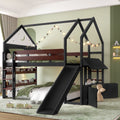 Full Size Loft Bed with Bookshelf Playful Design for Kids House-Shaped Structure with Slide High-Quality Safety Rails,Black.