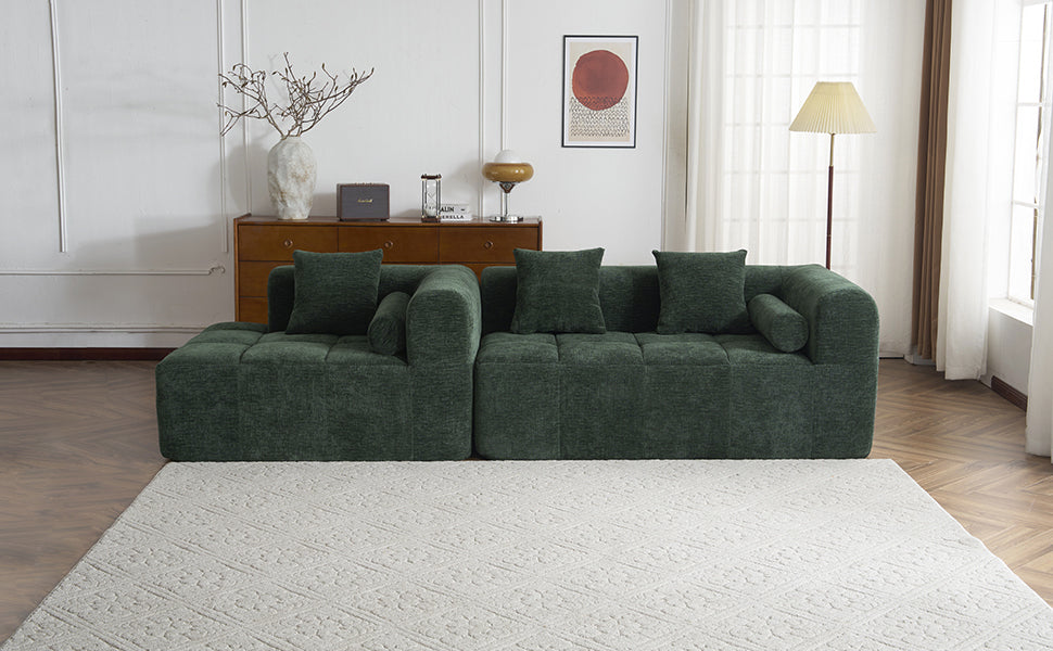 Modern Modular Sectional Sofa with Deep Seating, Green Chenille Fabric, 101.2'