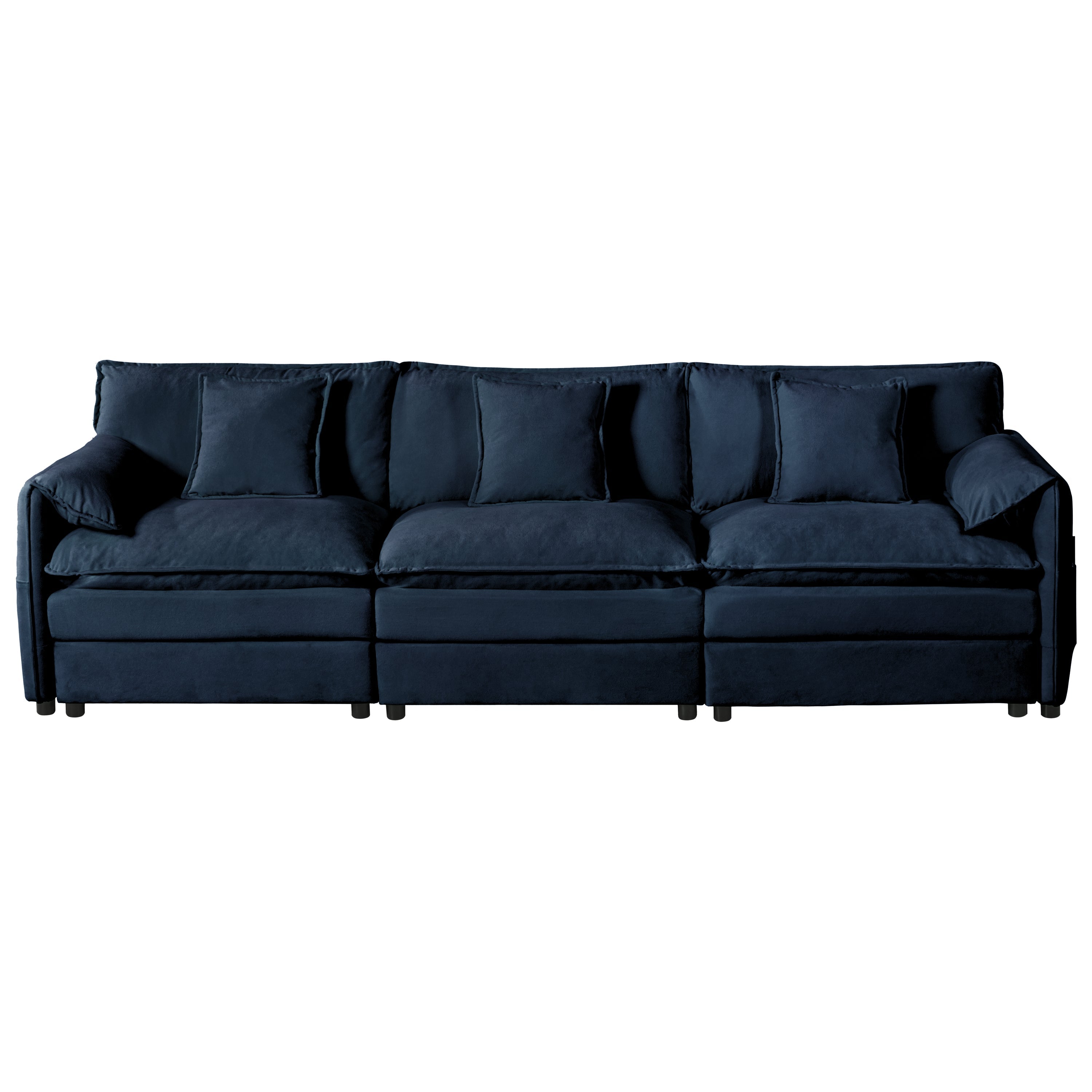 Modular Sectional Sofa, Oversized Deep Seat U Shaped Couch Set for Living Room, 3-Seater Comfy Cloud Couches with 2 Movable Ottomans, DIY Combination, Chenille,Blue