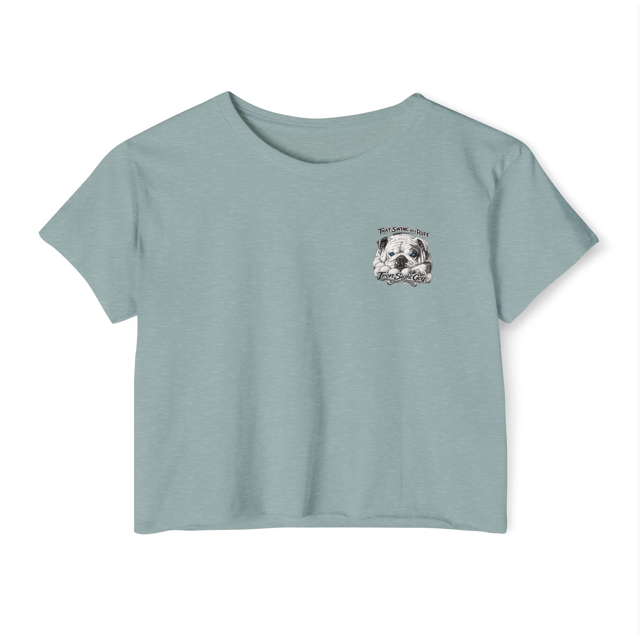 Bulldog Graphic Crop Top — “That Swing Was Ruff” Iron Sight Golf