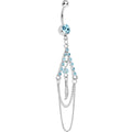Aqua Gem Inverted V Bead and Chains Chandelier Belly Ring