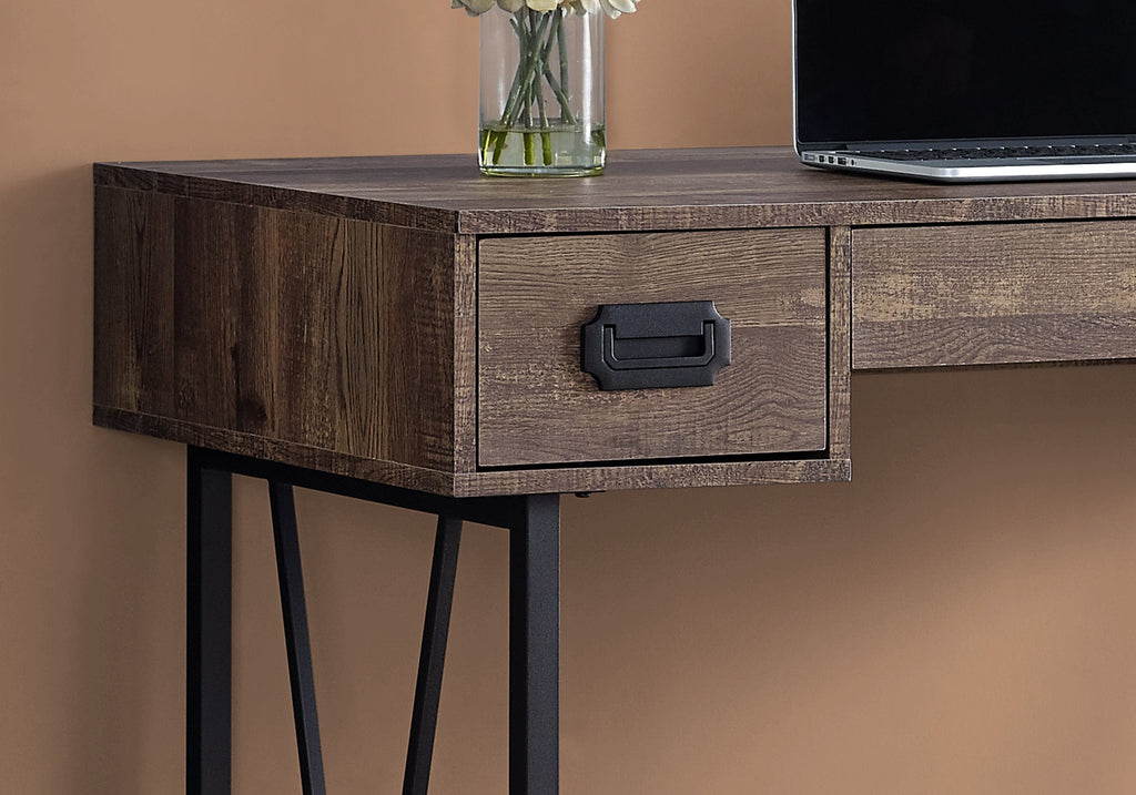 Computer Desk, Home Office, Laptop, Storage Drawers, 48'l, Work, Brown Laminate, Black Metal, Transitional