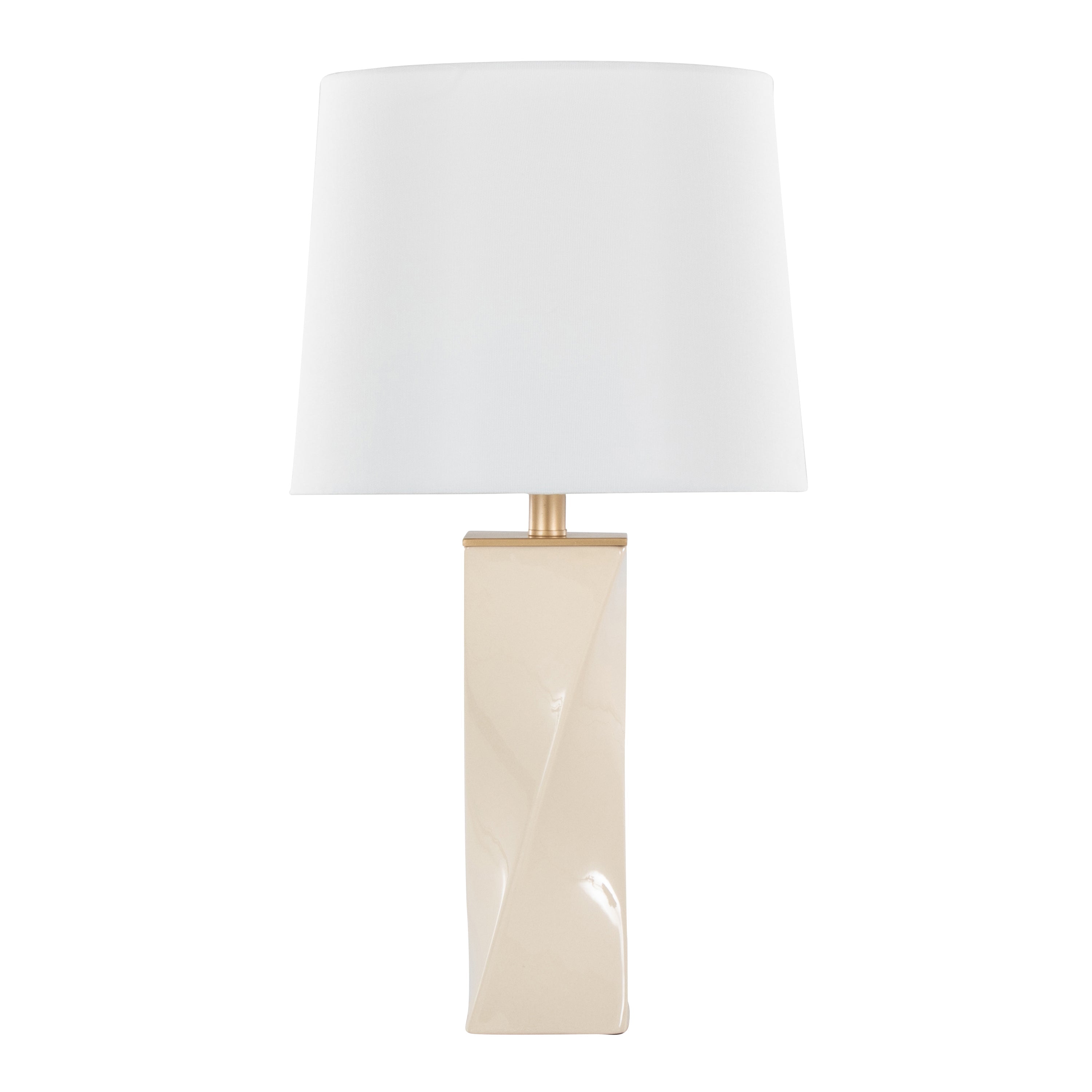Curvo Square Contemporary 27' Ceramic Table Lamp in Cream Ceramic, Gold Metal, and White Linen by LumiSource