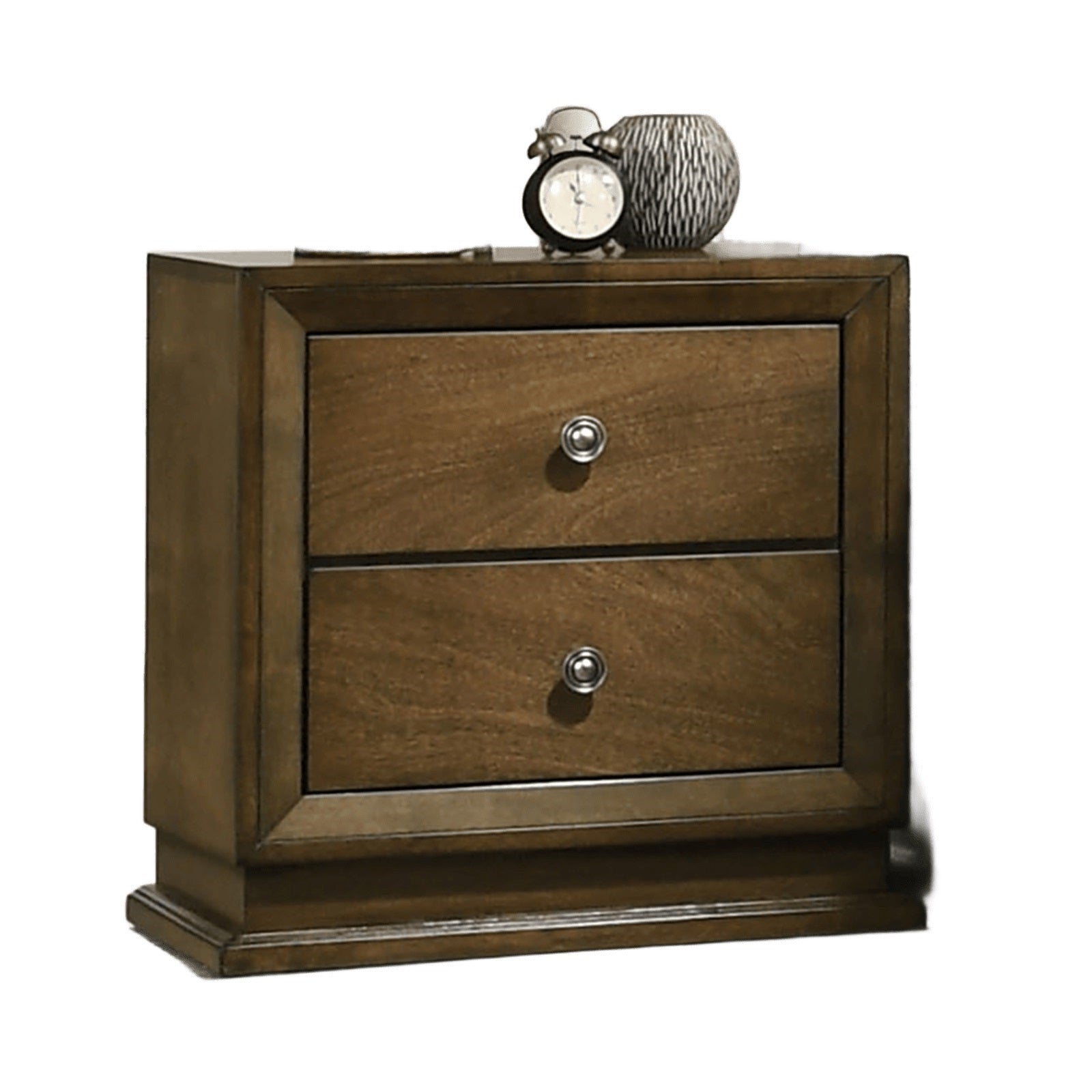 Walnut Color Transitional Style Twin Size Bed 2x Nightstands 3pc Set Bedroom Furniture Metal Knobs