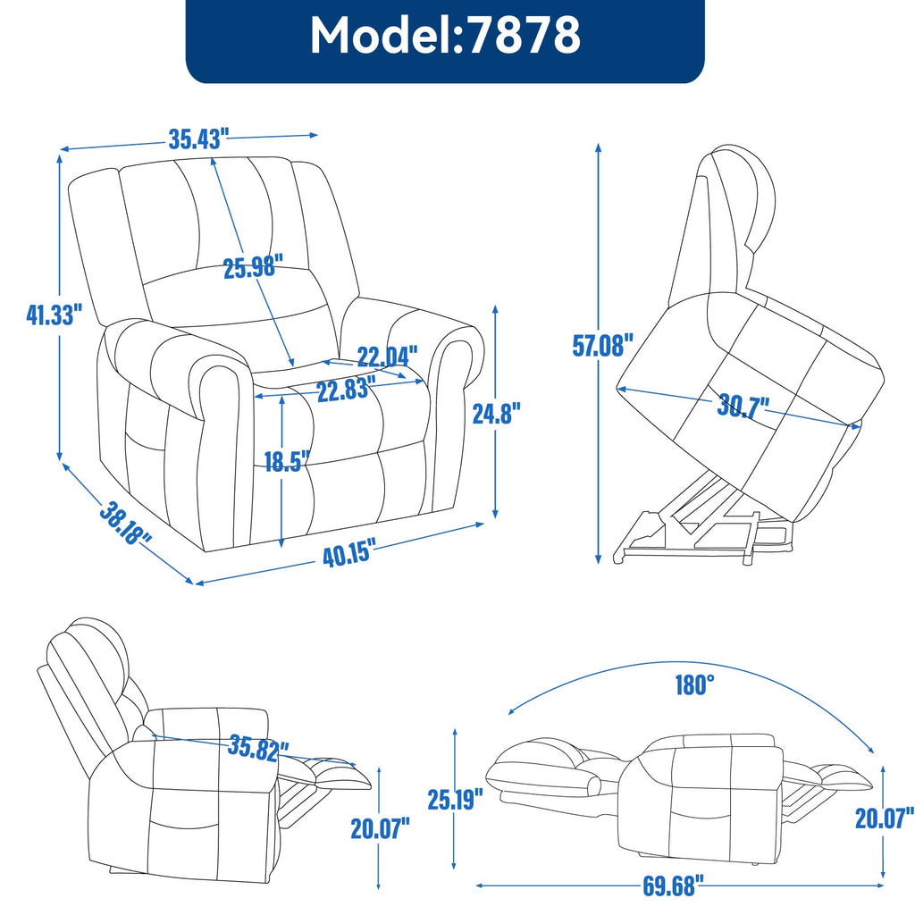 Power Lift Recliner Chair Heat Massage Dual Motor Infinite Position Up to 350 LBS, Faux Leather, Heavy Duty Motion Mechanism with USB Ports, Grey