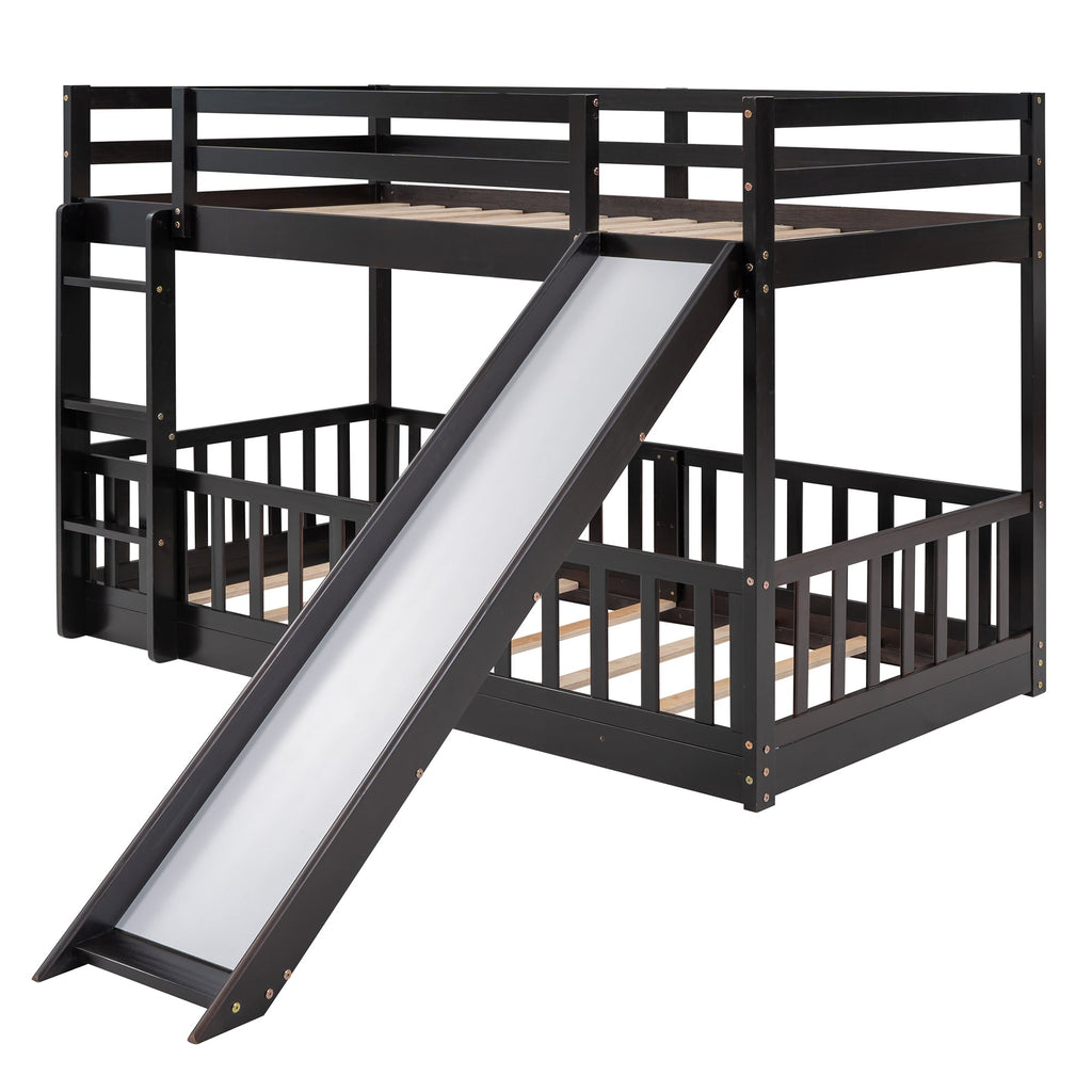 Twin Over Twin Bunk Bed with Slide and Ladder, Espresso（Old SKU:LP000009AAP）