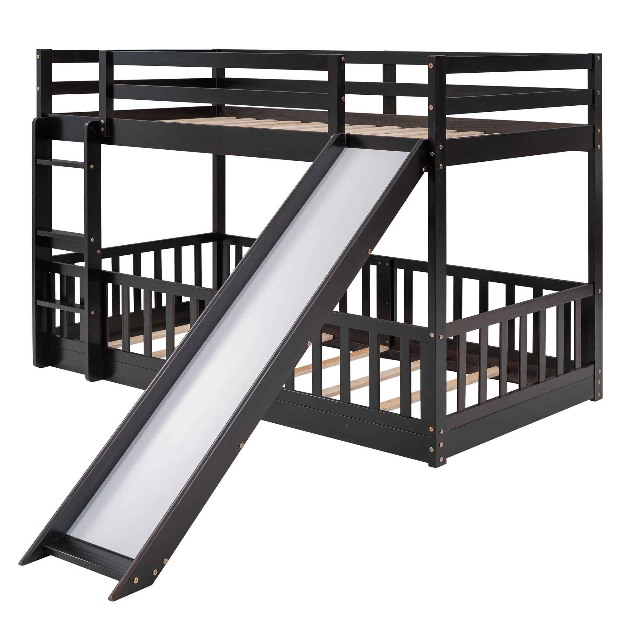 Twin Over Twin Bunk Bed with Slide and Ladder, Espresso（Old SKU:LP000009AAP）