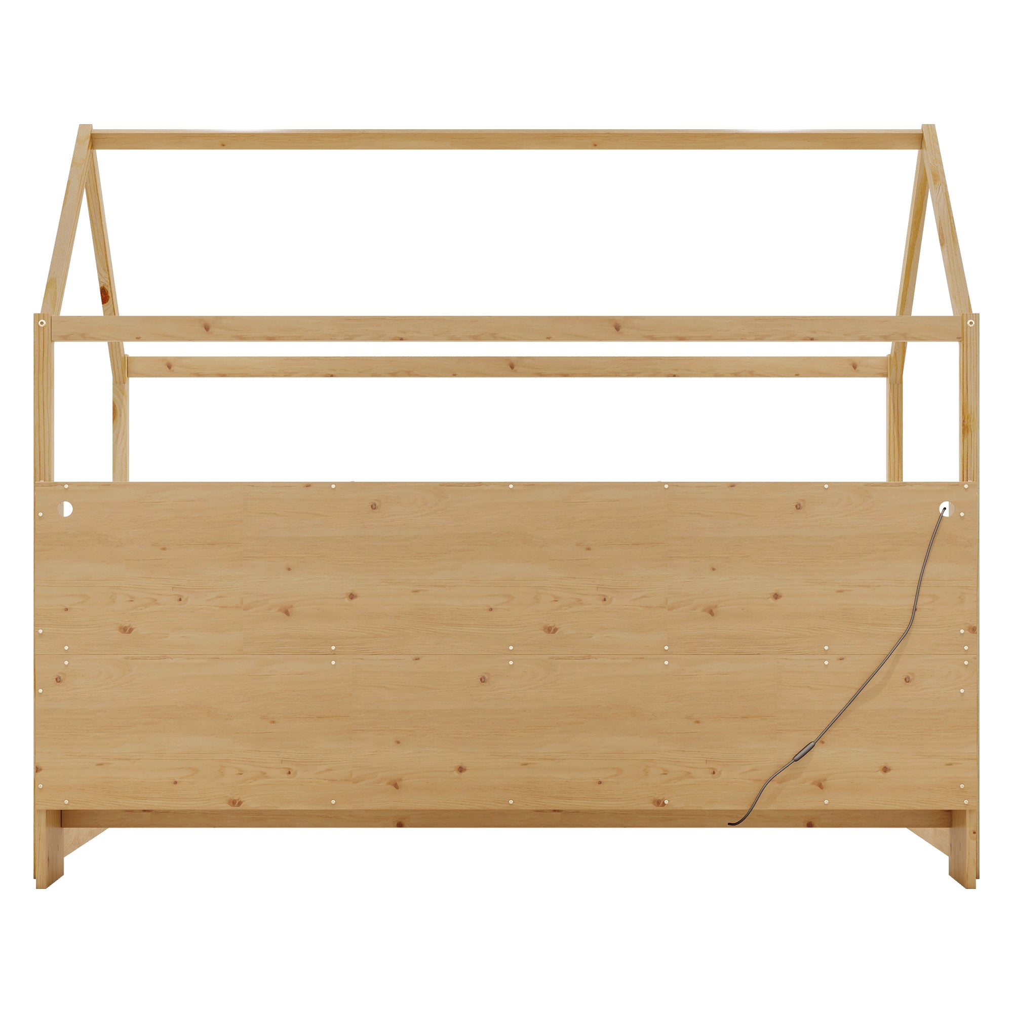 Twin Size House Bed with LED Light, Wood House Bed with Storage Bookshelf, Floor House Bed with Guardrails for Kids, Natural (Expect Arrival Date 2025/3/14)