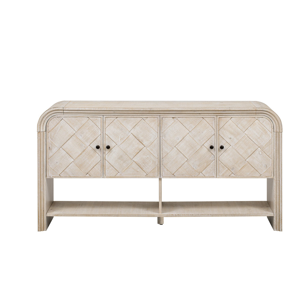 U_Style Versatile console table with Woven Wood Slats and Solid Wood Veneer,Suitable for Entryway, Hallway, Living Room,Foyer,Corridor