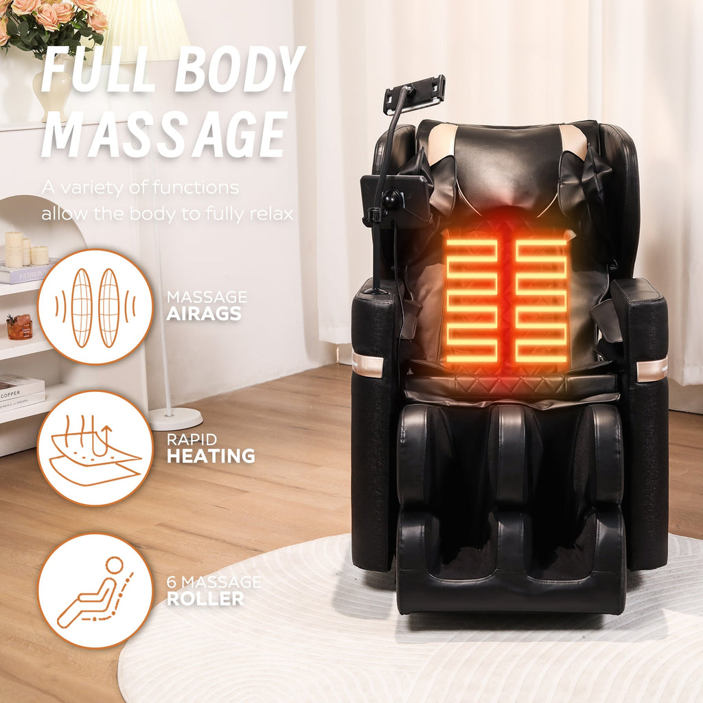 2025 Massage Chair Recliner with Zero Gravity and Full Body Air Pressure in Black PU Leather