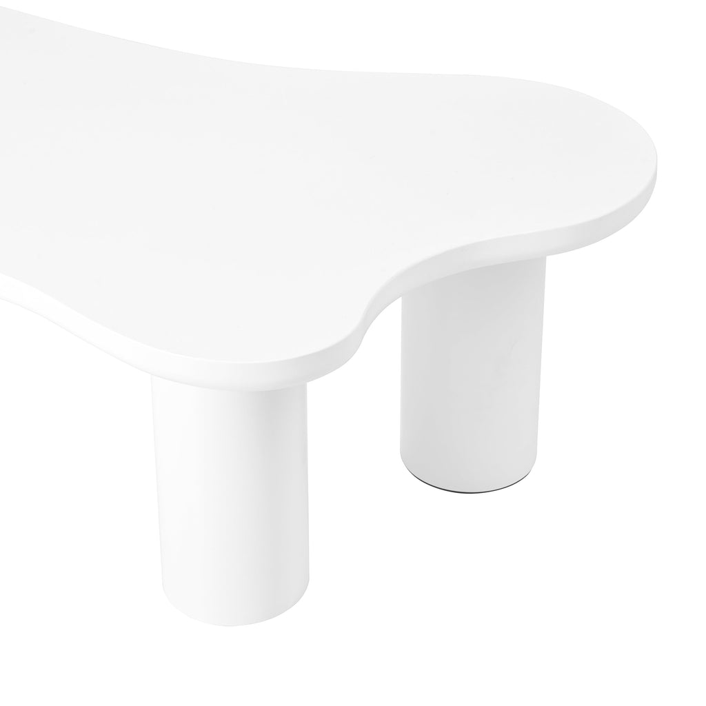 ON-TREND 44'' x 25.9'' Easy Assembly Cloud Coffee Table with 1.5'' Thick Tabletop, Cream Style Irregular End Table with 3 Sturdy Legs, Sleek Center Table with Round Edge for Living Room, White